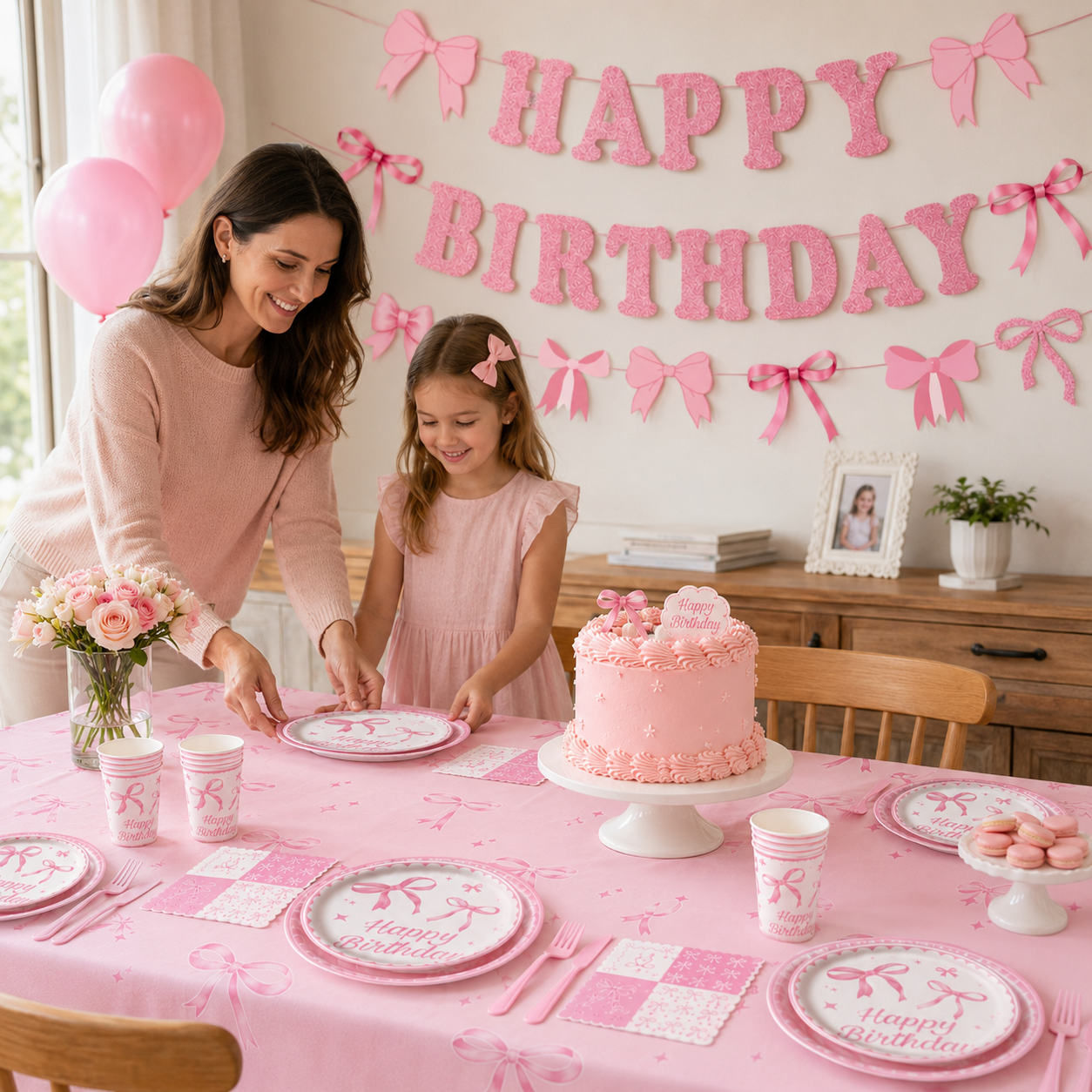 Pink Bow Birthday Party Tableware Set