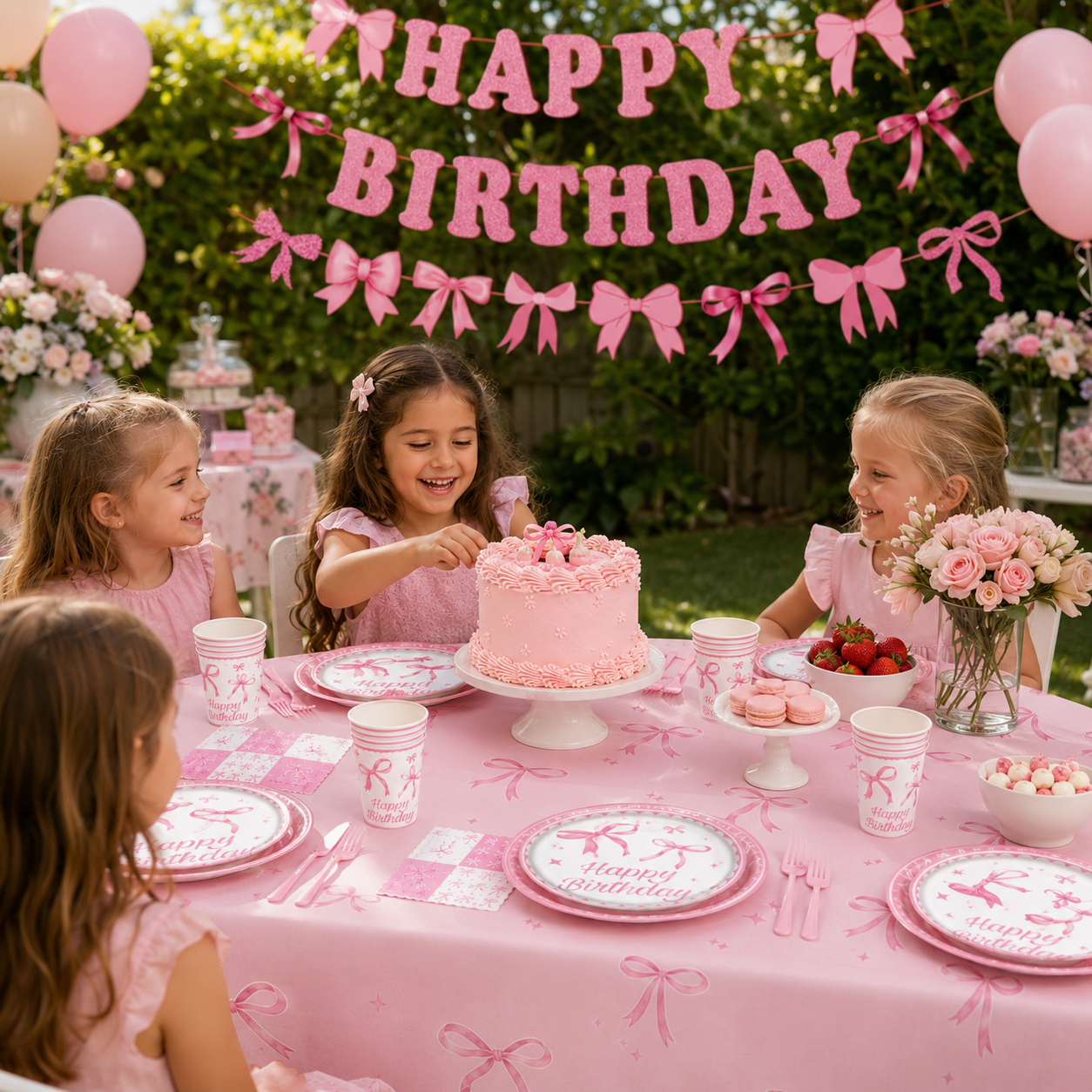 Pink Bow Birthday Party Tableware Set