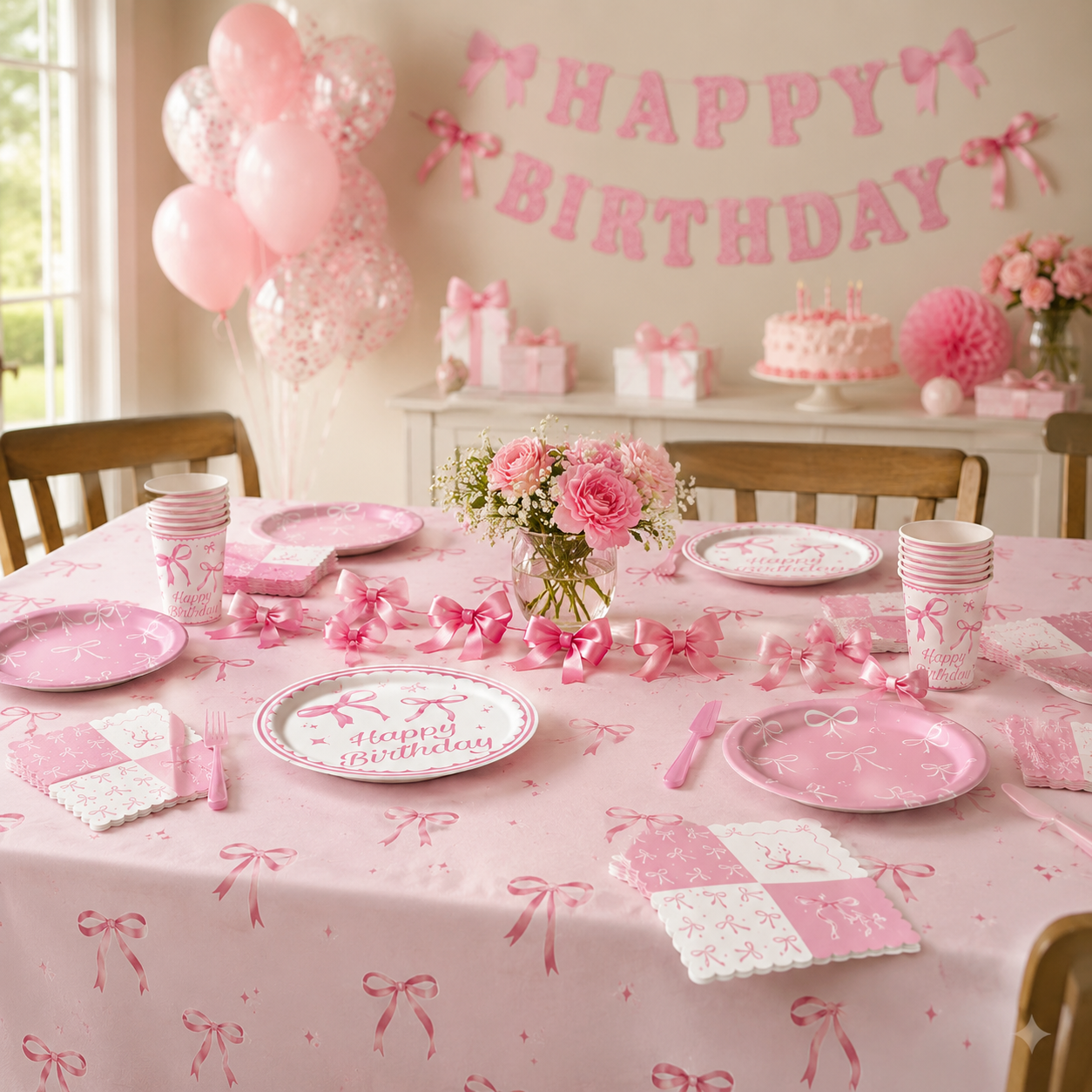 Pink Bow Birthday Party Tableware Set