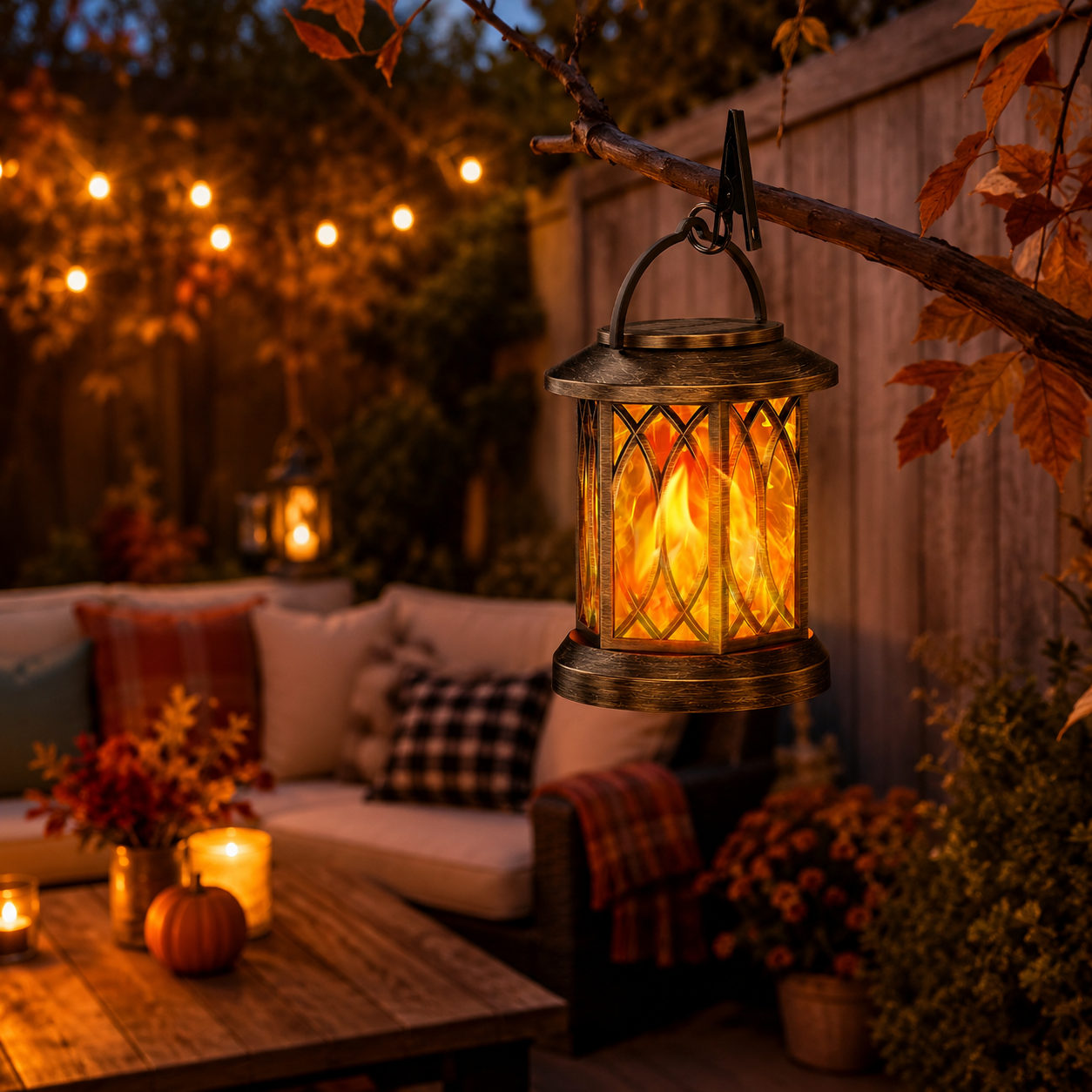 Hanging Flame Effect Lantern with Clip