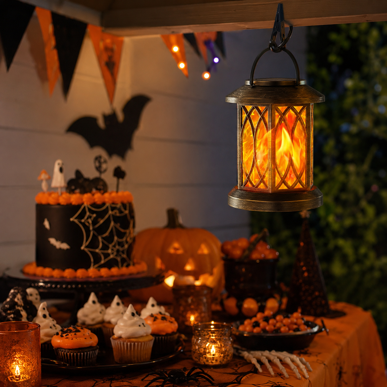 Hanging Flame Effect Lantern with Clip