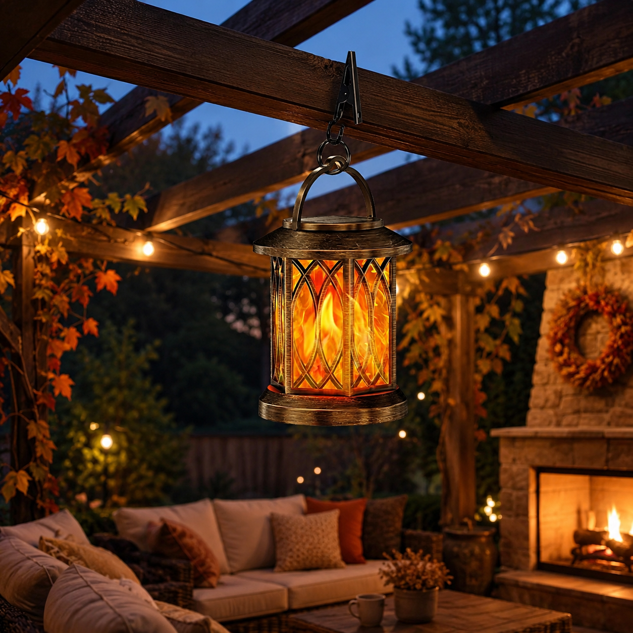 Hanging Flame Effect Lantern with Clip