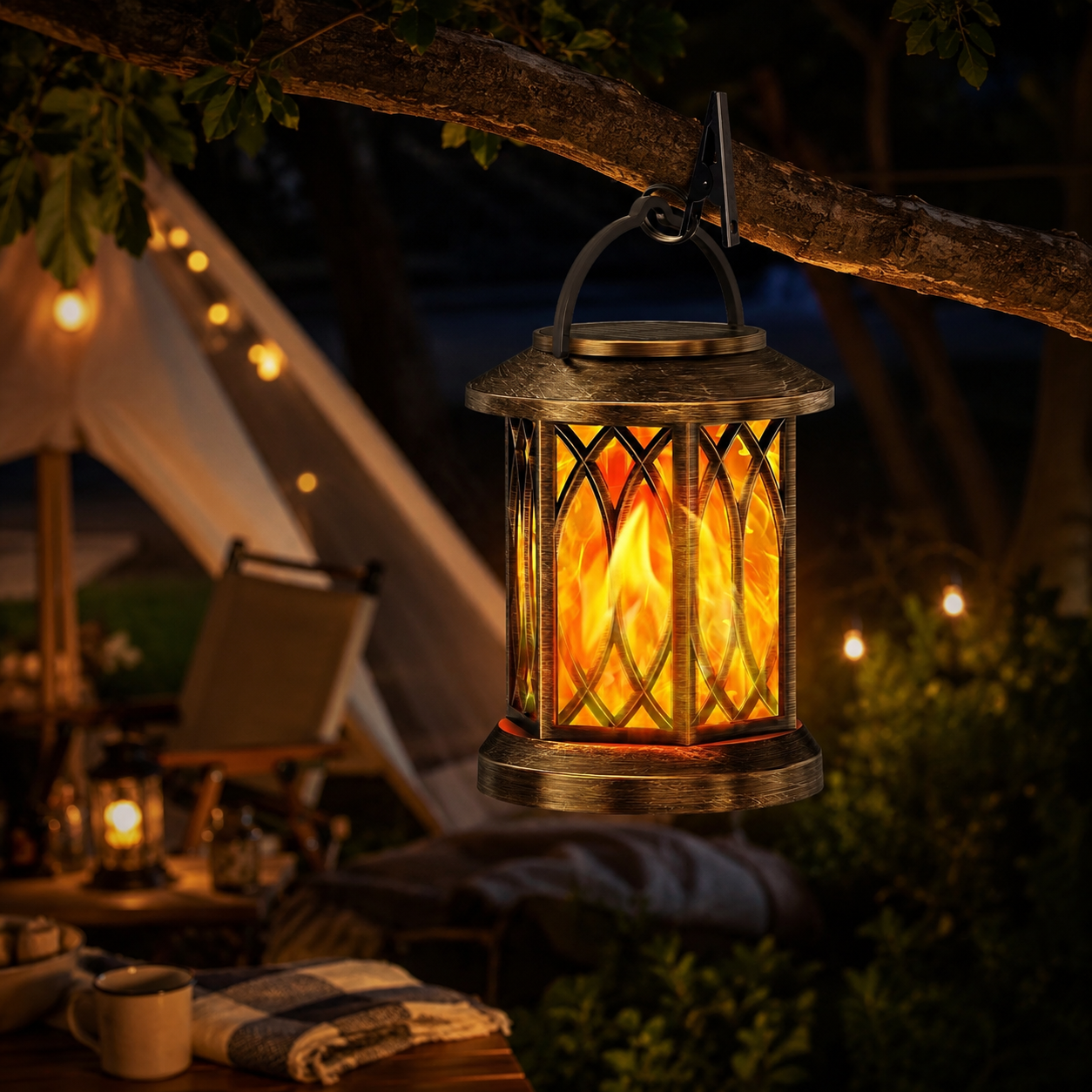Hanging Flame Effect Lantern with Clip