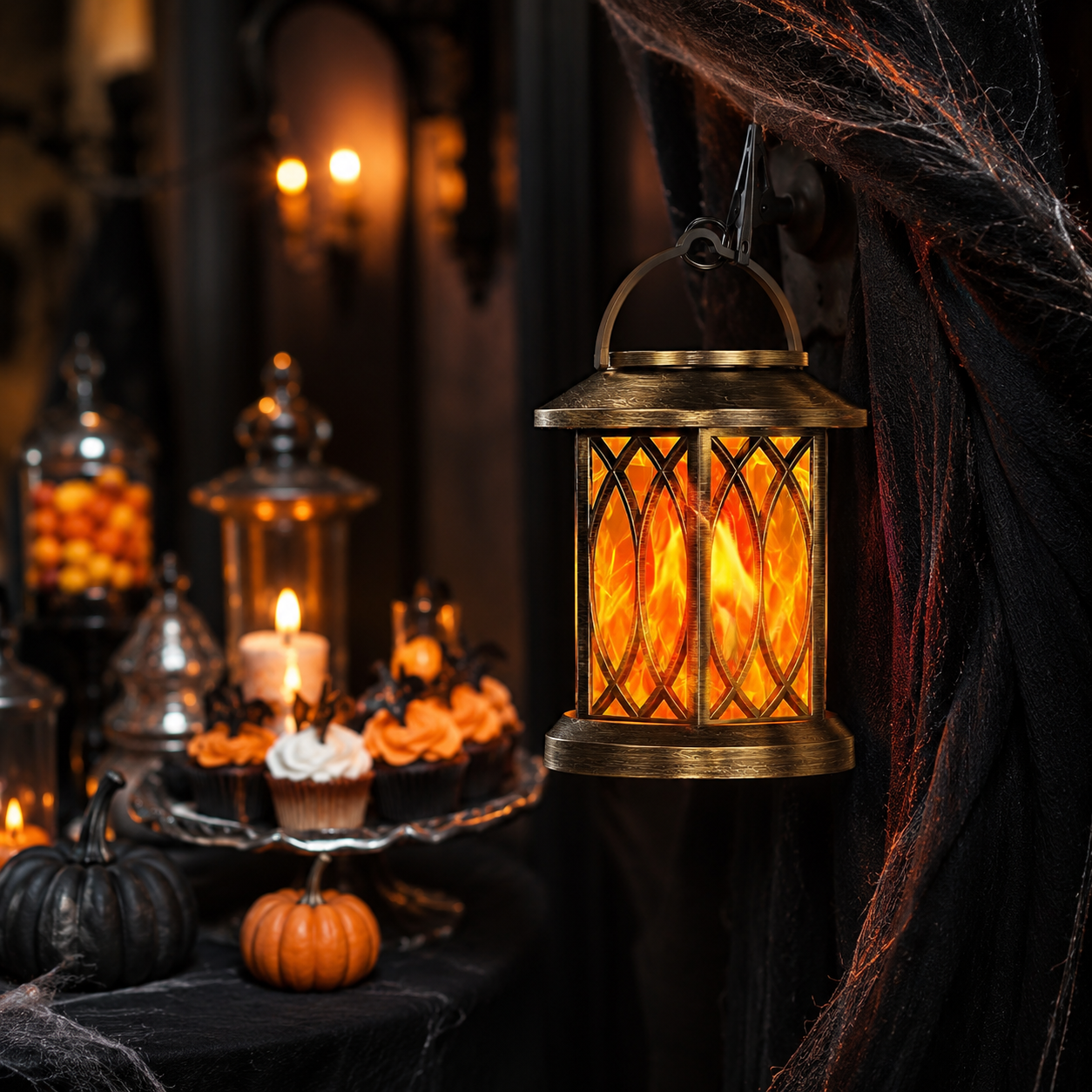 Hanging Flame Effect Lantern with Clip