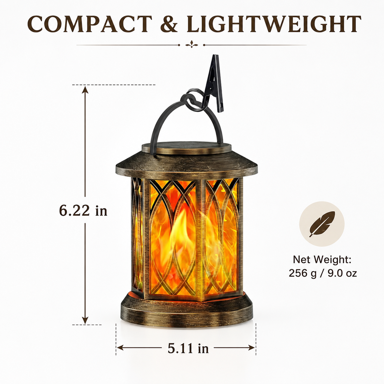 Hanging Flame Effect Lantern with Clip