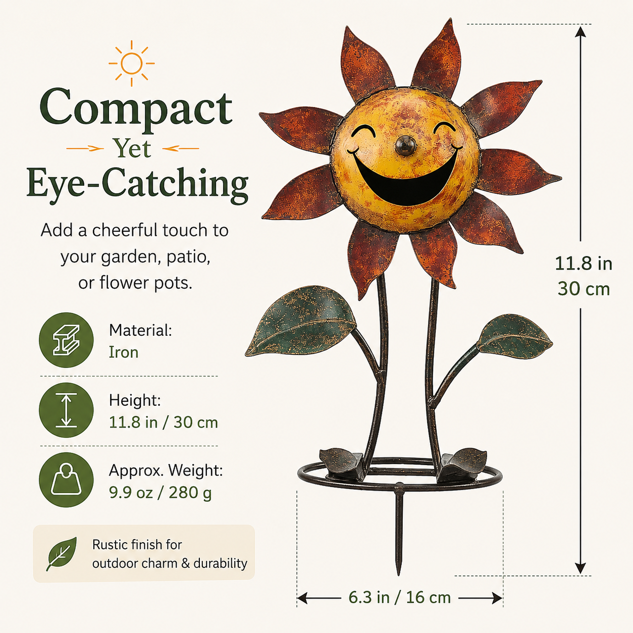 Smiling Metal Sunflower Garden Stake Decor