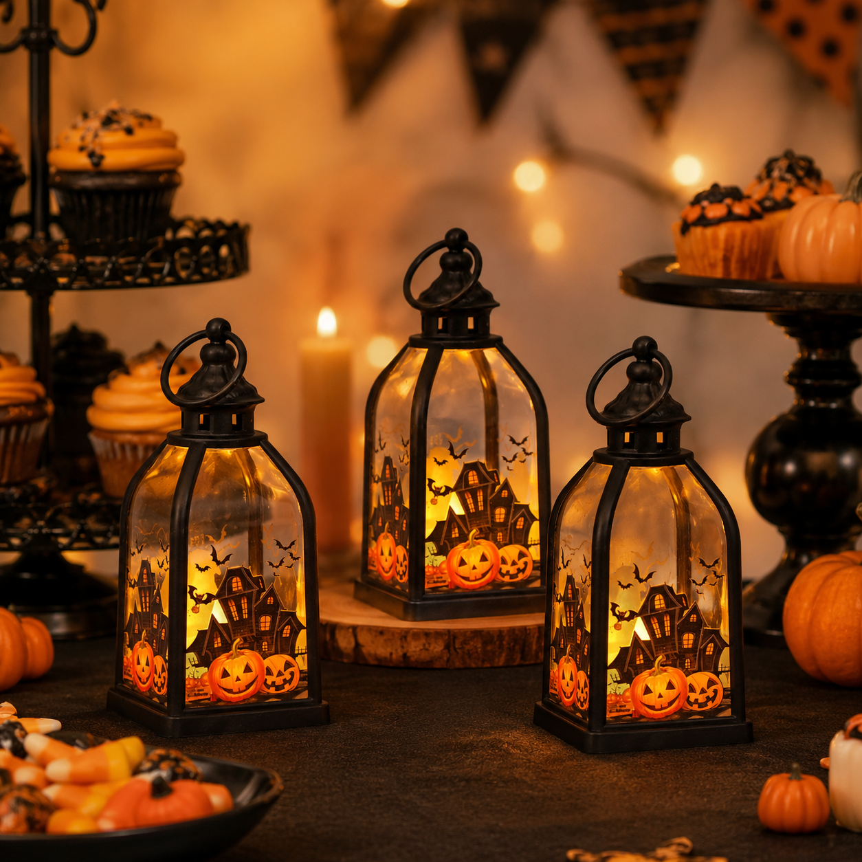 Halloween LED Lantern with Haunted House Design