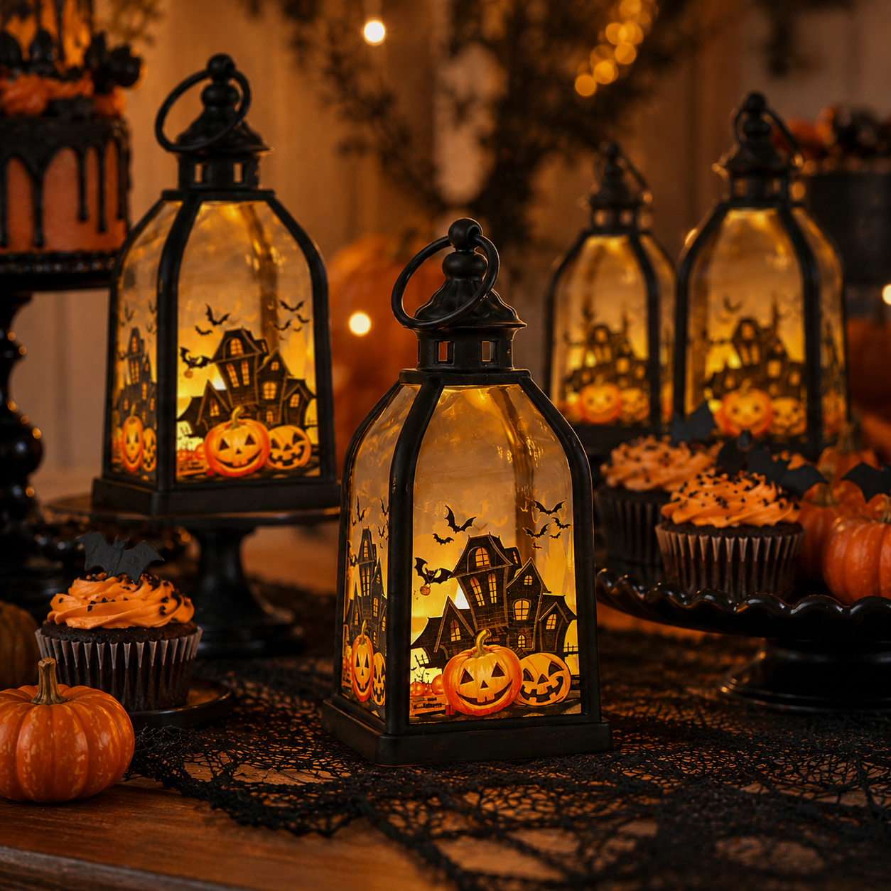Halloween LED Lantern with Haunted House Design