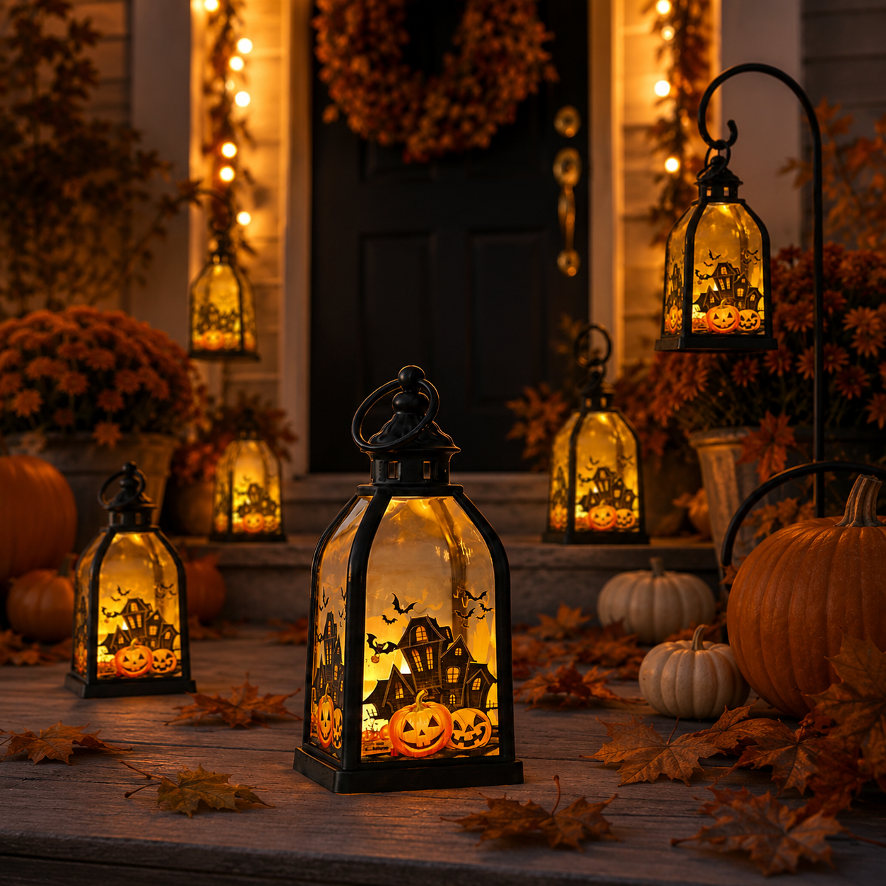 Halloween LED Lantern with Haunted House Design