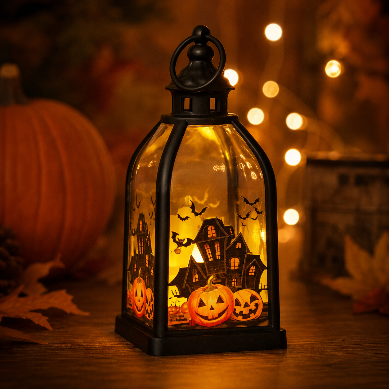 Halloween LED Lantern with Haunted House Design