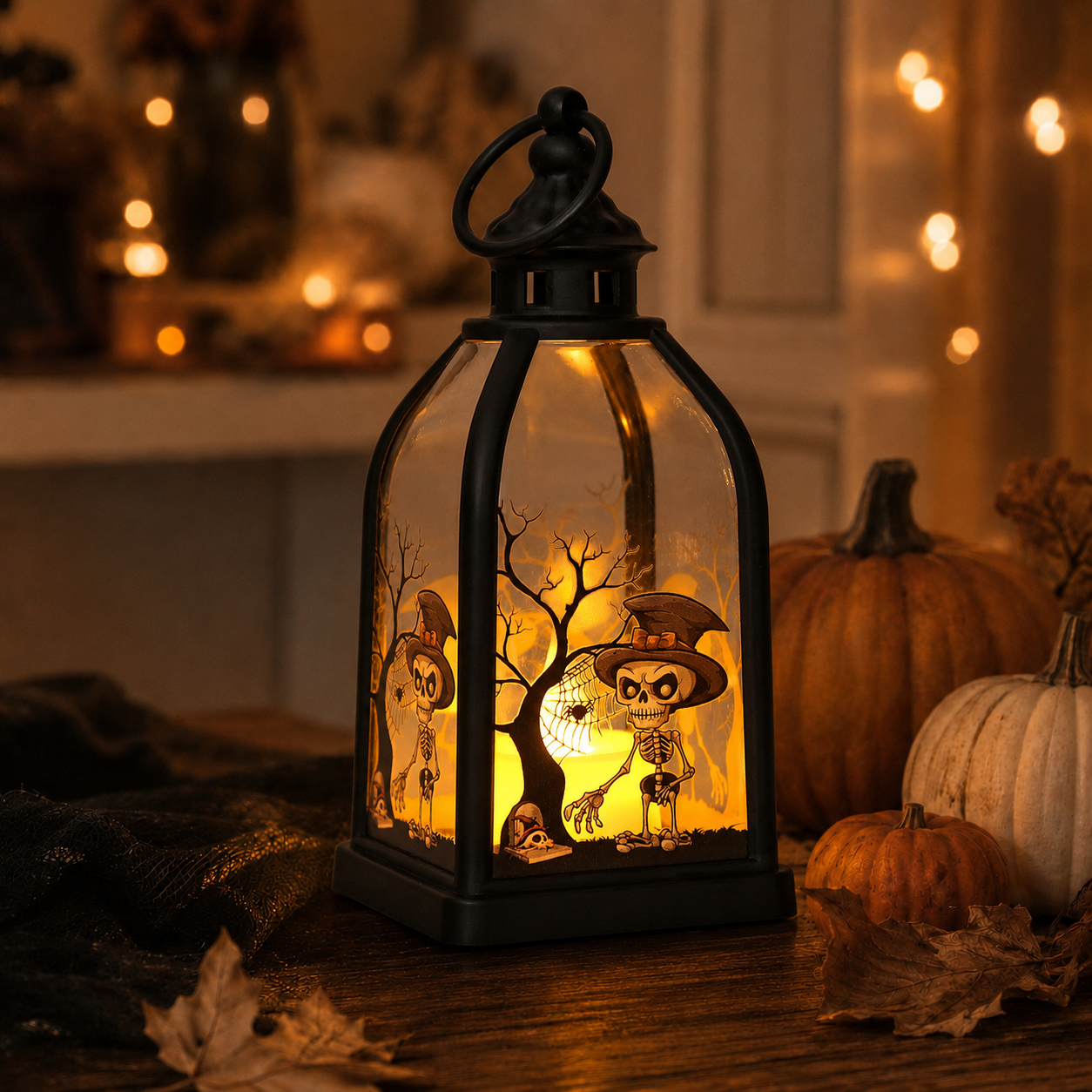 Halloween LED Lantern with Haunted House Design