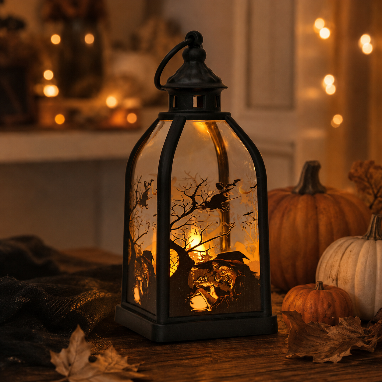 Halloween LED Lantern with Haunted House Design