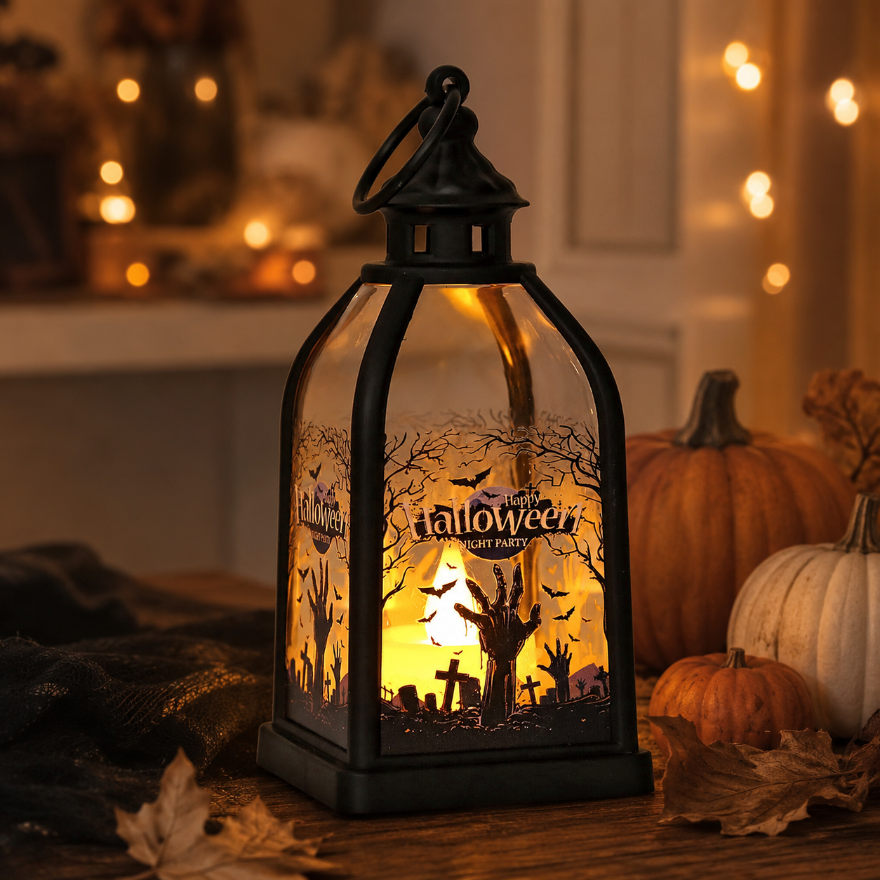 Halloween LED Lantern with Haunted House Design