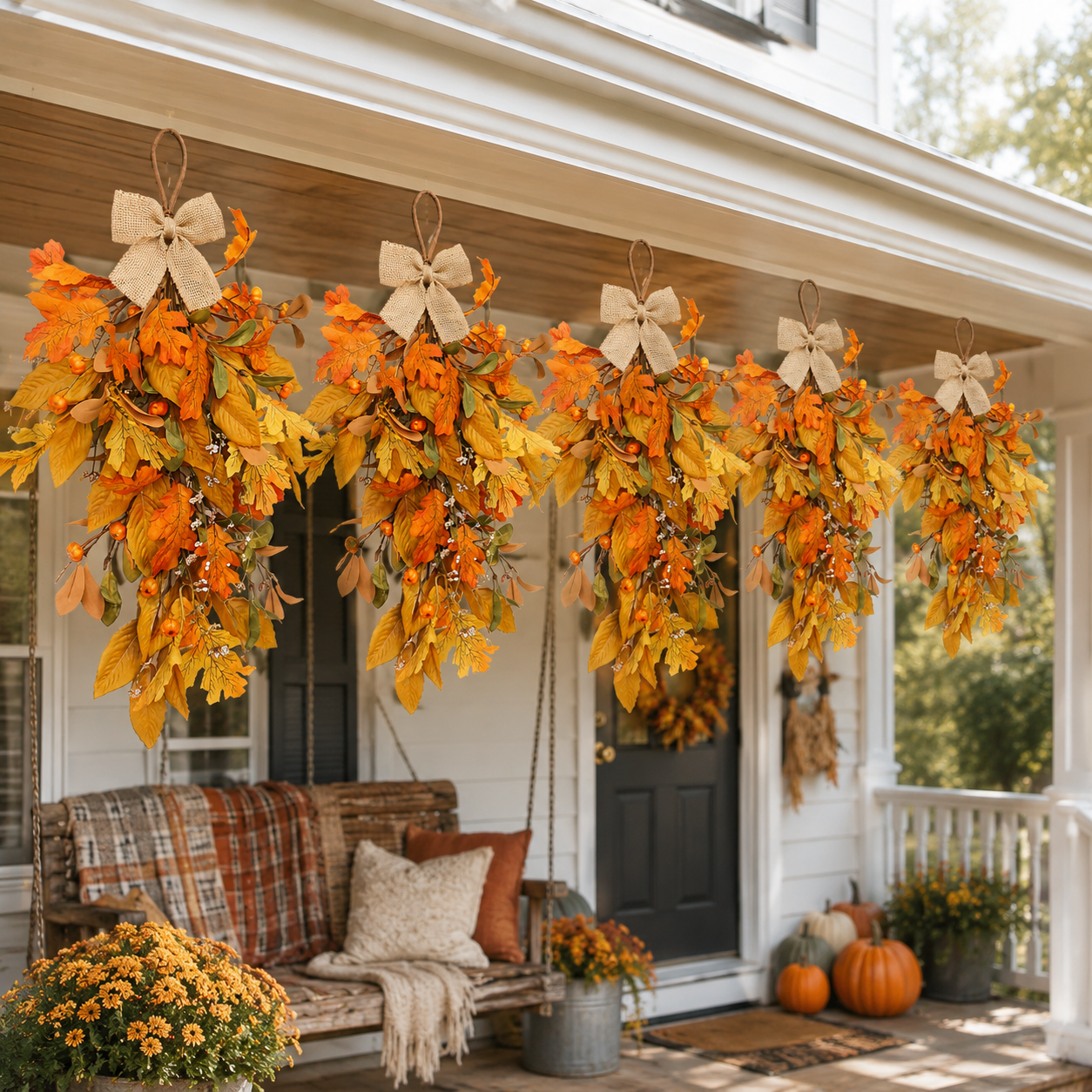 Rustic Fall Leaf Hanging Door Swag