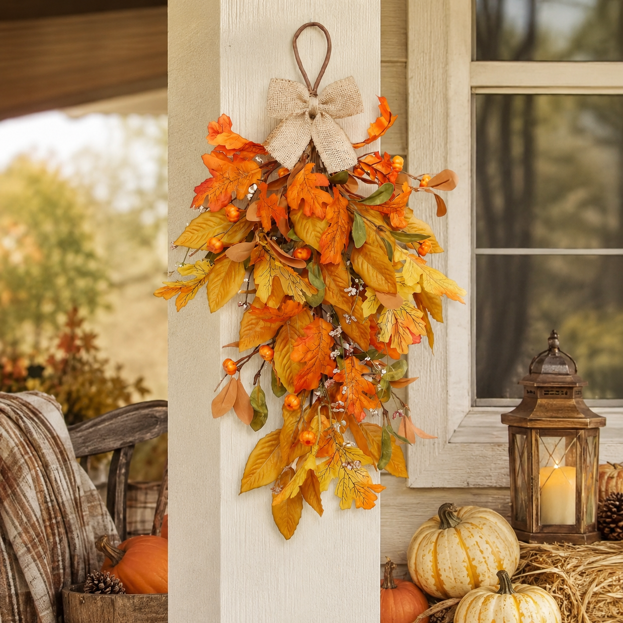 Rustic Fall Leaf Hanging Door Swag