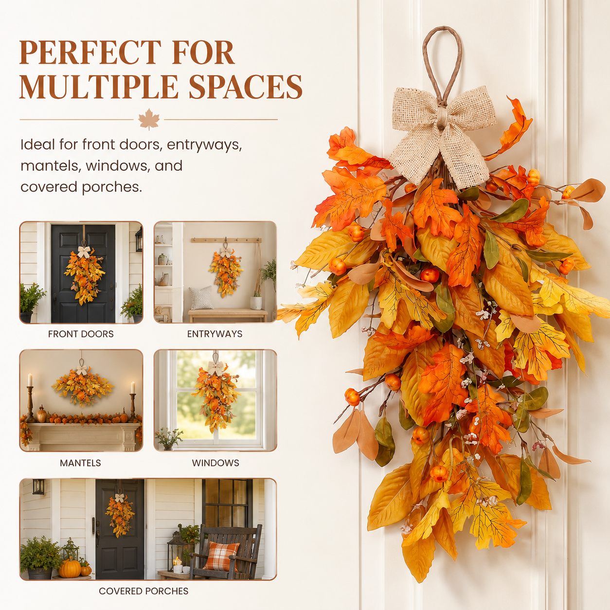 Rustic Fall Leaf Hanging Door Swag