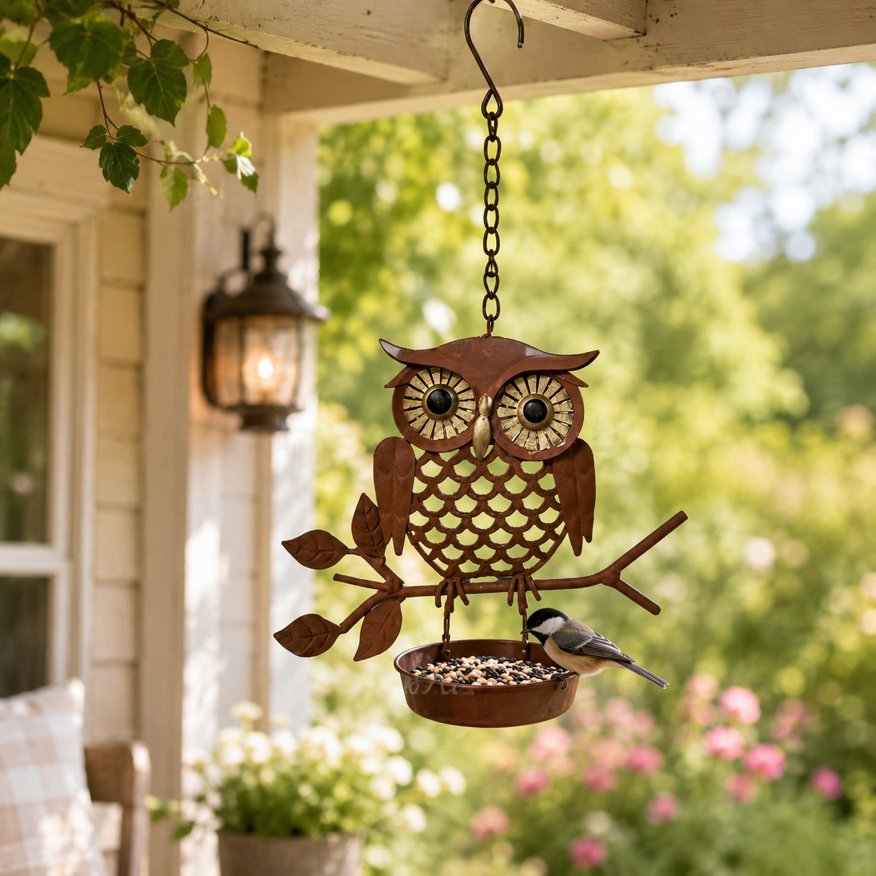 Rustic Hanging Metal Owl Garden Decor
