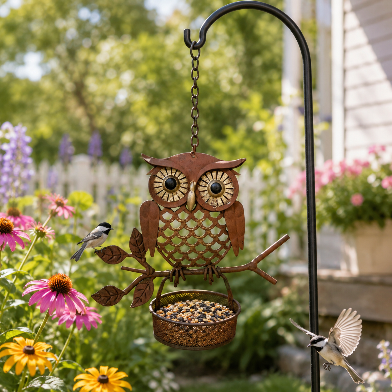 Rustic Hanging Metal Owl Garden Decor