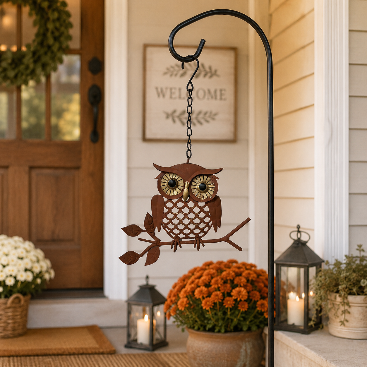 Rustic Hanging Metal Owl Garden Decor