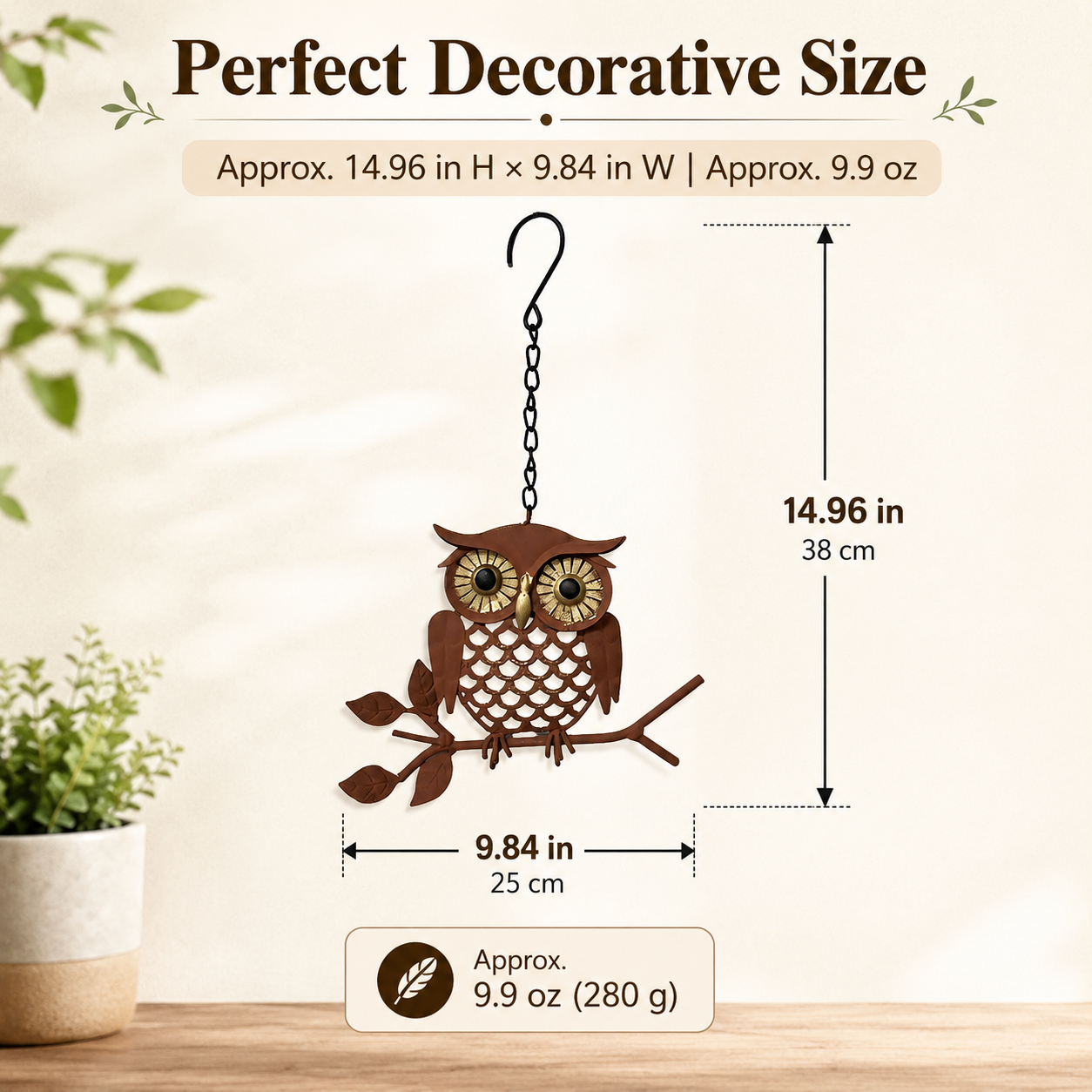 Rustic Hanging Metal Owl Garden Decor
