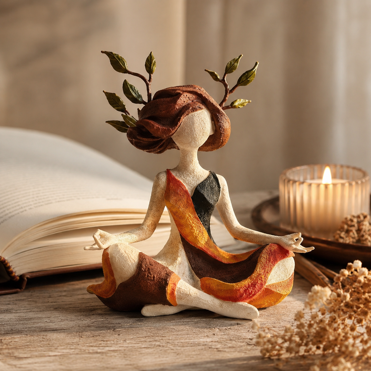 Autumn Leaf Meditation Girl Figurine