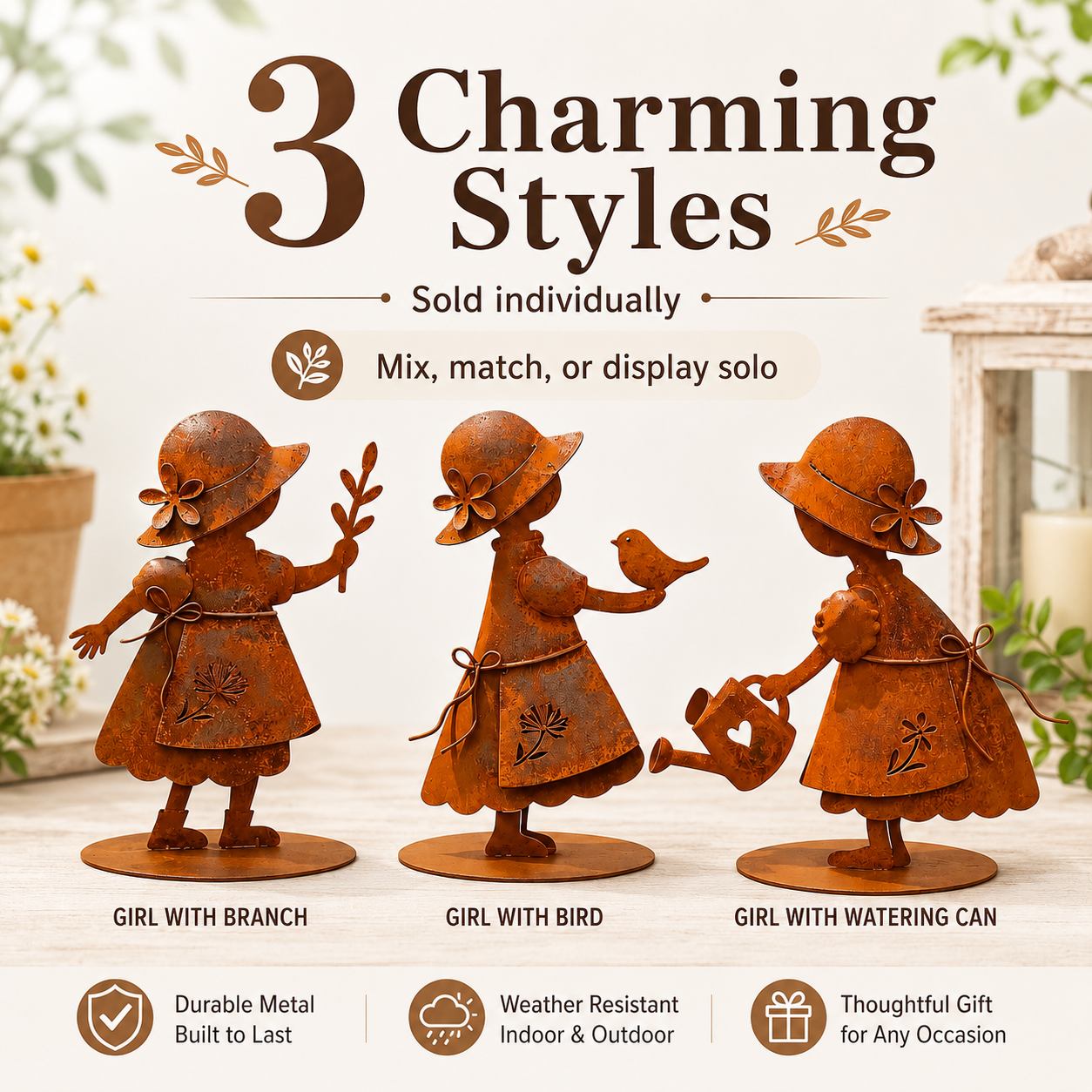 Rustic Metal Garden Girl Statue