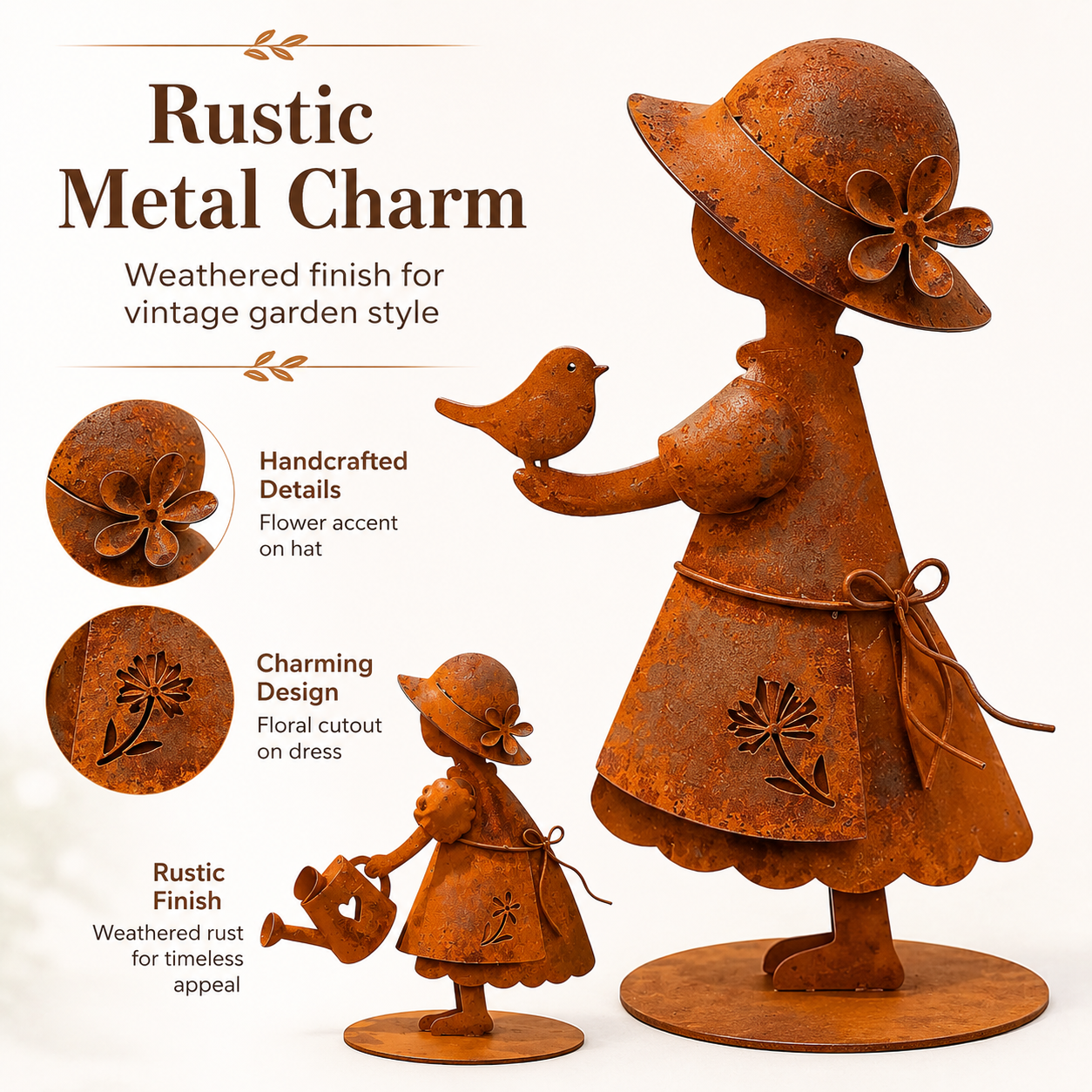 Rustic Metal Garden Girl Statue