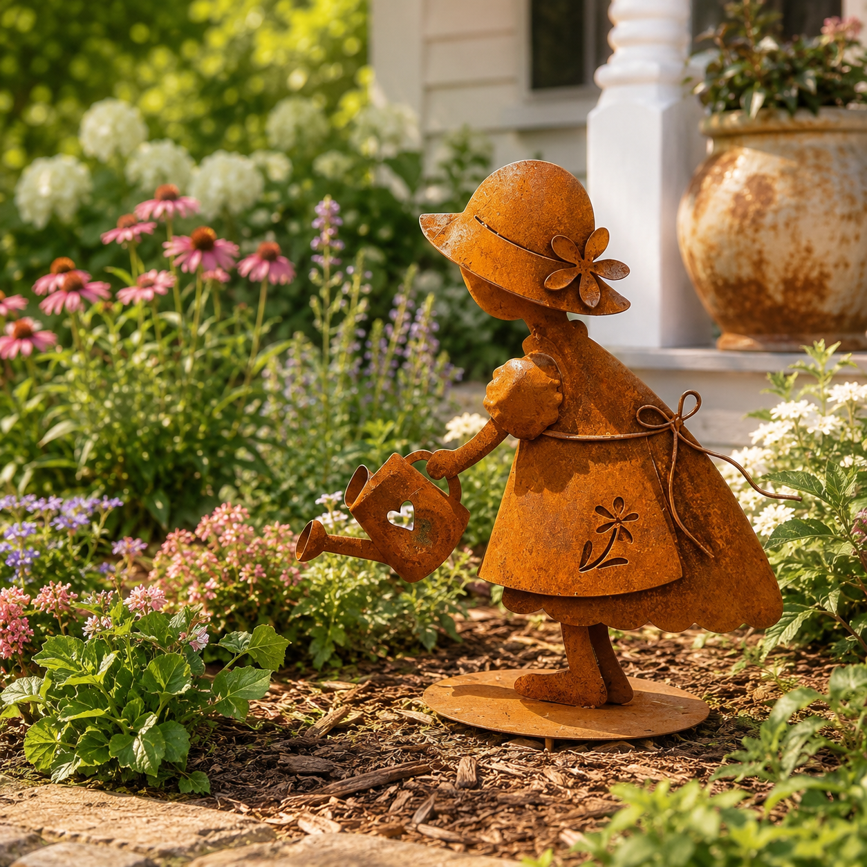 Rustic Metal Garden Girl Statue