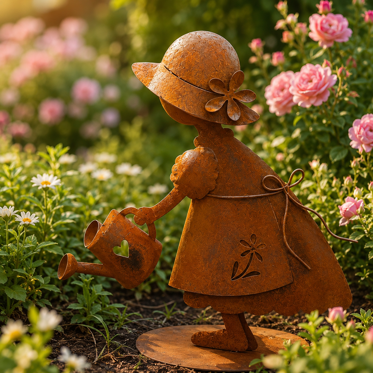 Rustic Metal Garden Girl Statue