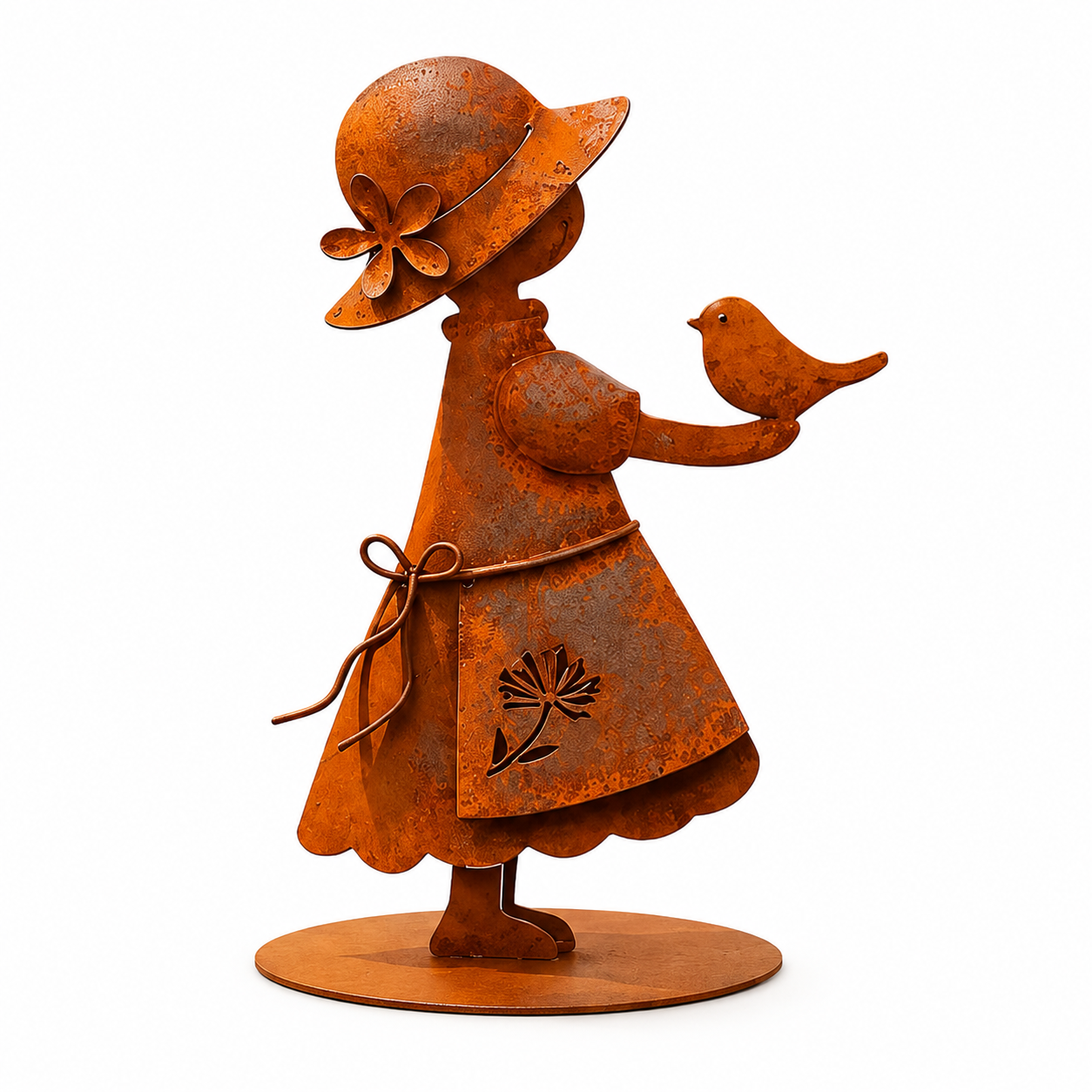 Rustic Metal Garden Girl Statue
