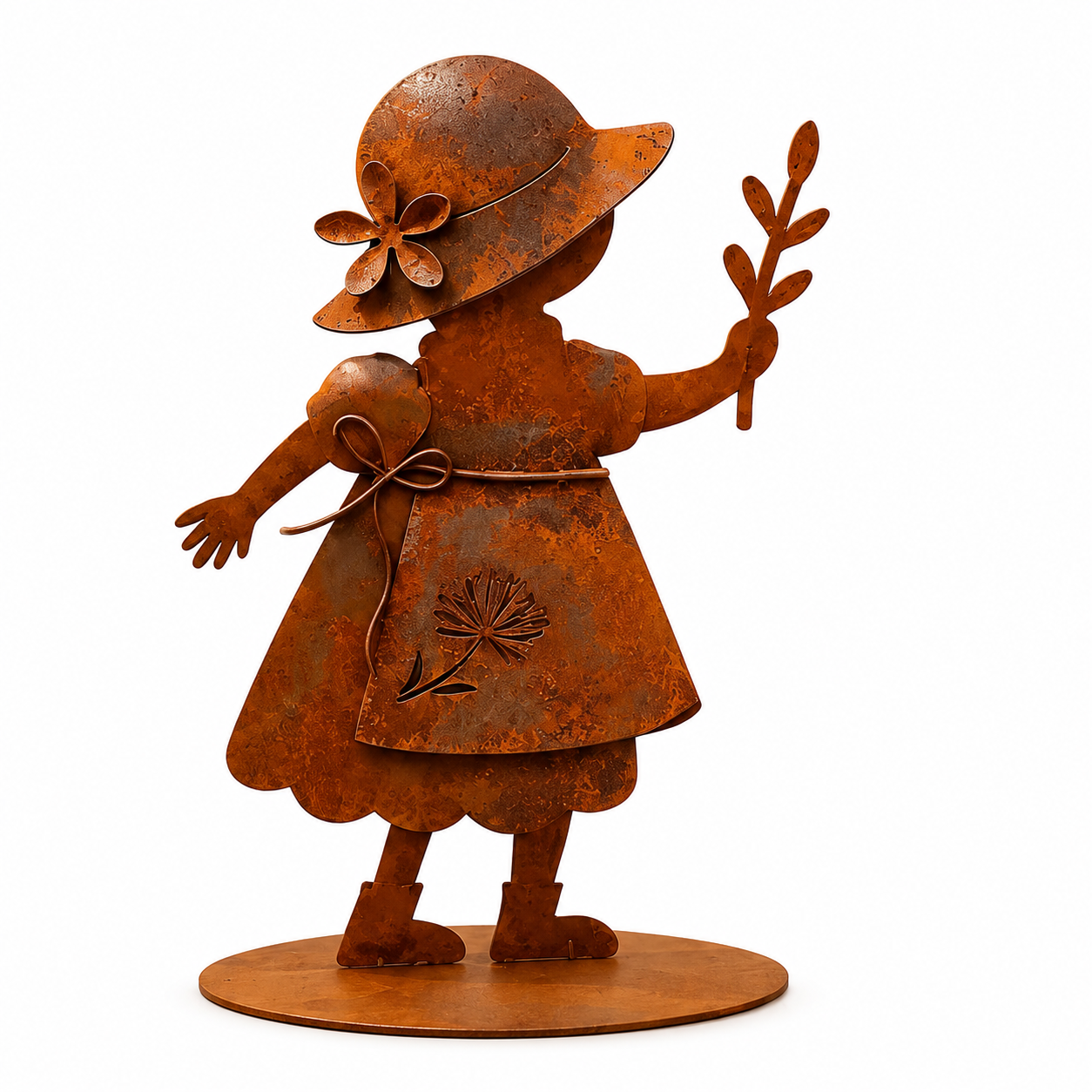 Rustic Metal Garden Girl Statue