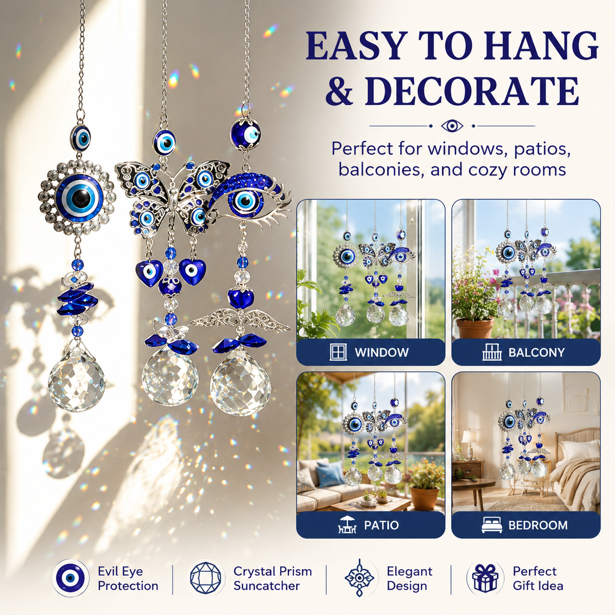 Evil Eye Owl Hanging Suncatcher