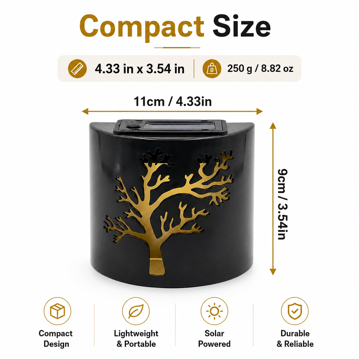 Black Solar Wall Light with Tree Cutout Design