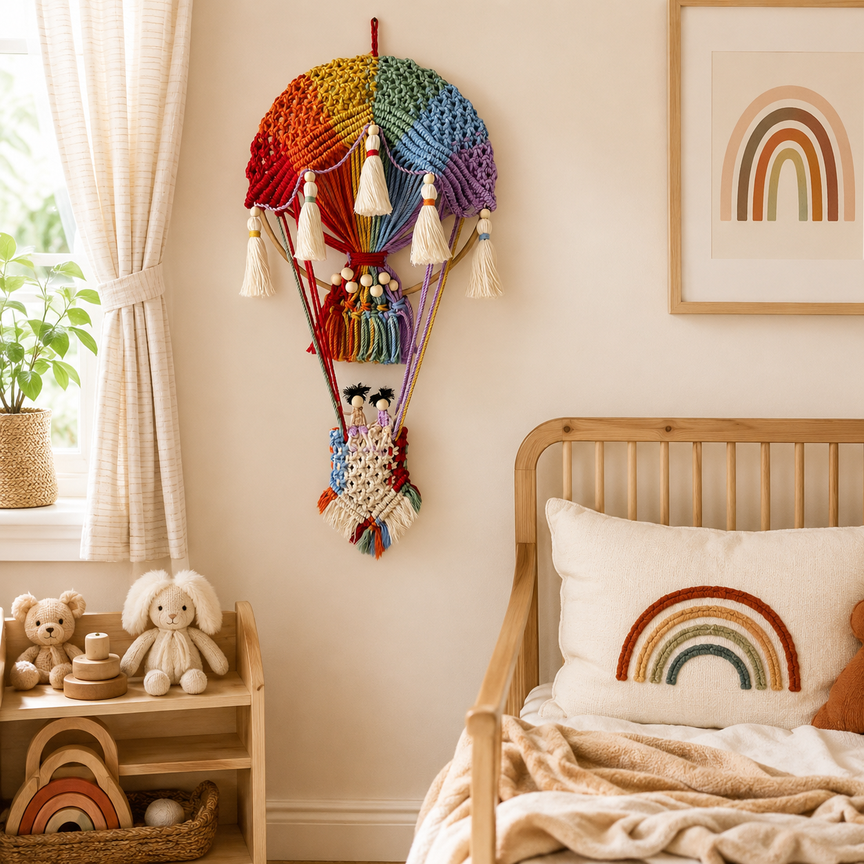 Boho Rainbow Hot Air Balloon Wall Hanging