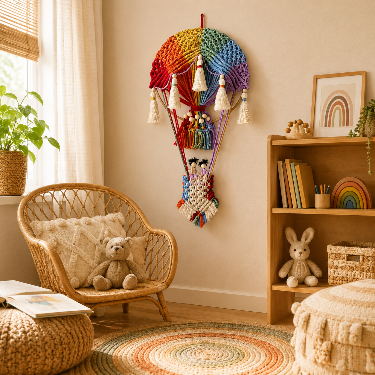 Boho Rainbow Hot Air Balloon Wall Hanging