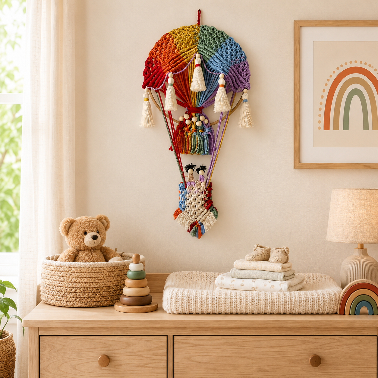 Boho Rainbow Hot Air Balloon Wall Hanging