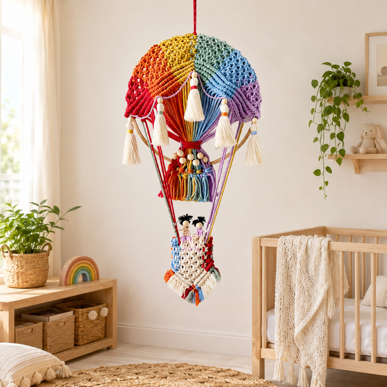 Boho Rainbow Hot Air Balloon Wall Hanging
