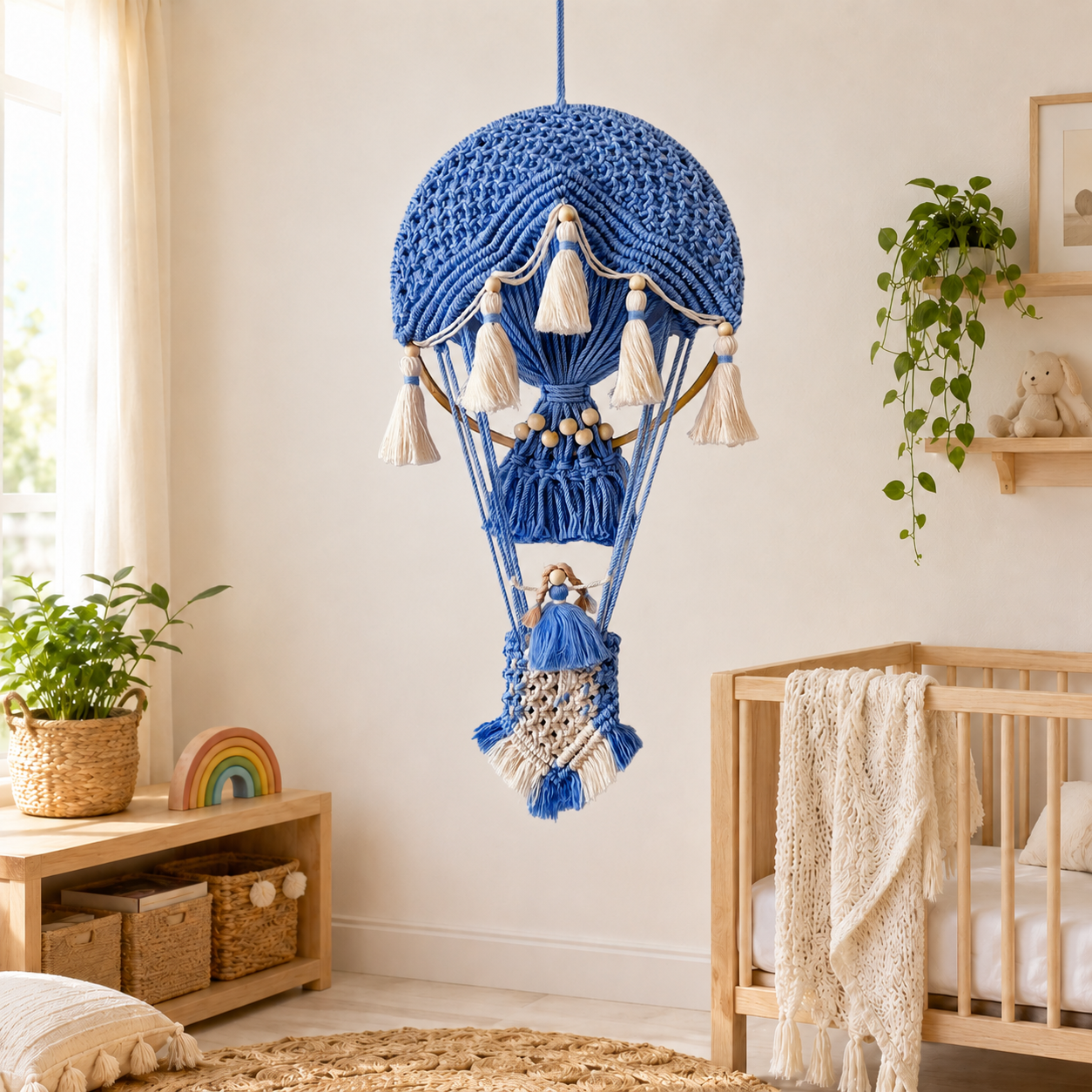 Boho Rainbow Hot Air Balloon Wall Hanging
