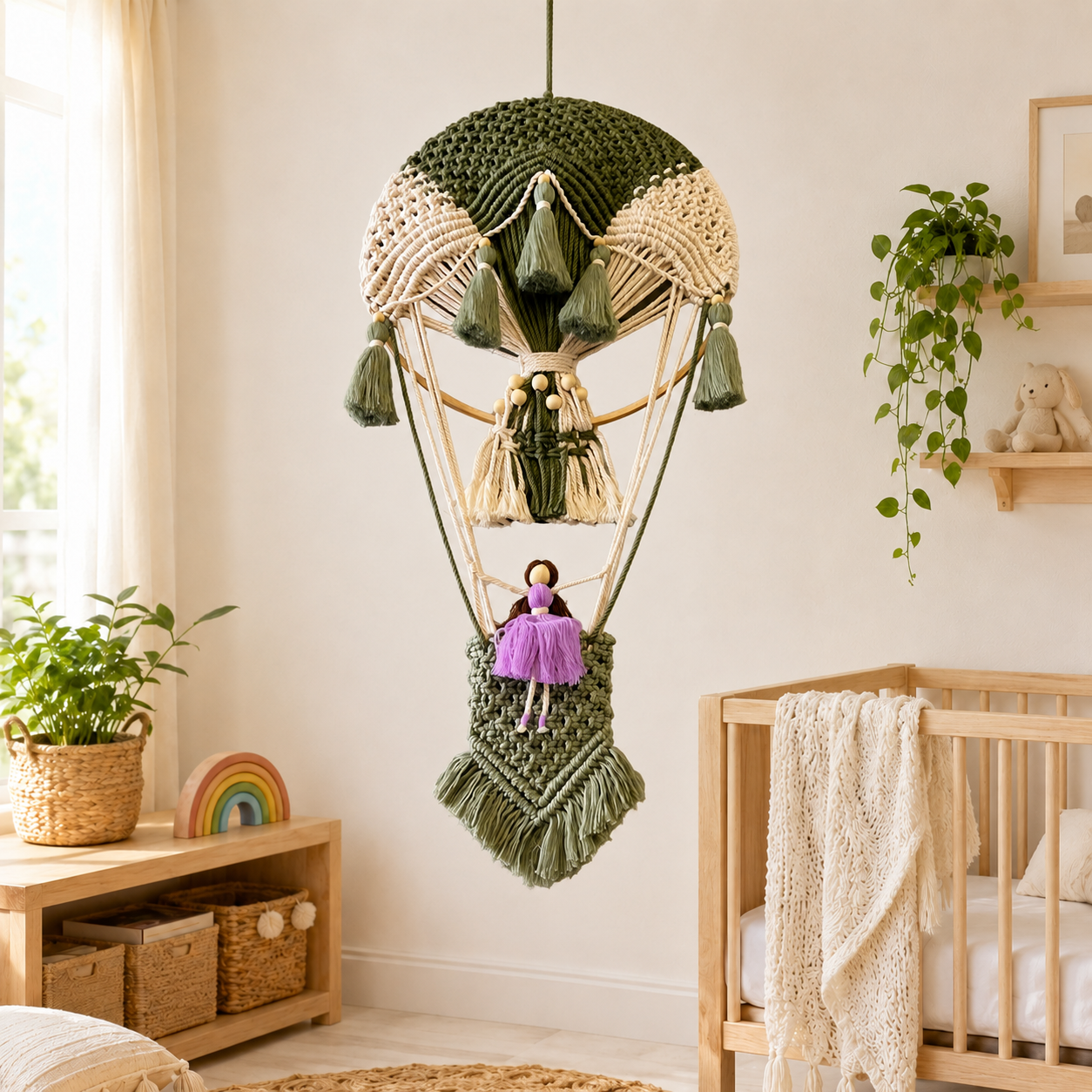 Boho Rainbow Hot Air Balloon Wall Hanging