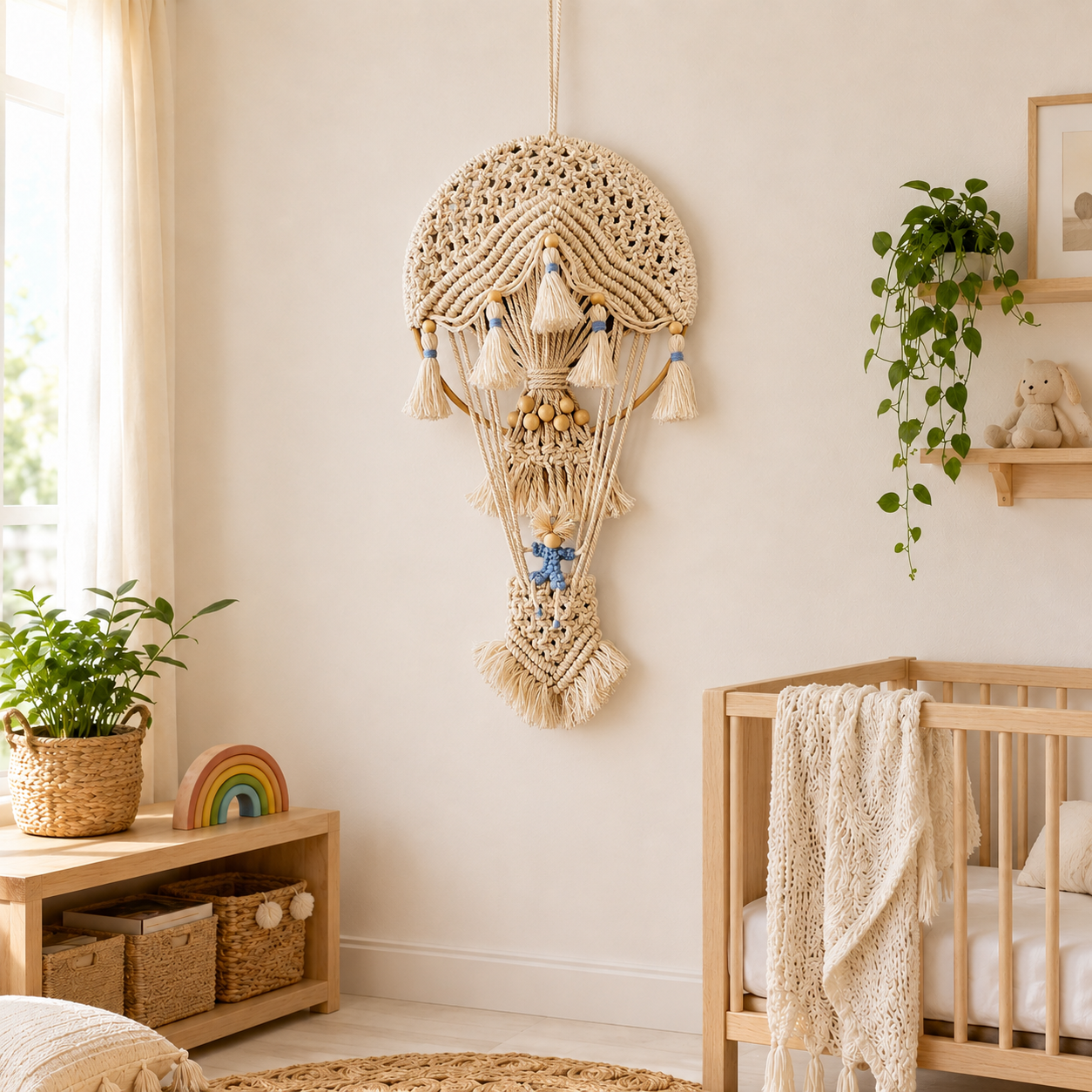 Boho Rainbow Hot Air Balloon Wall Hanging