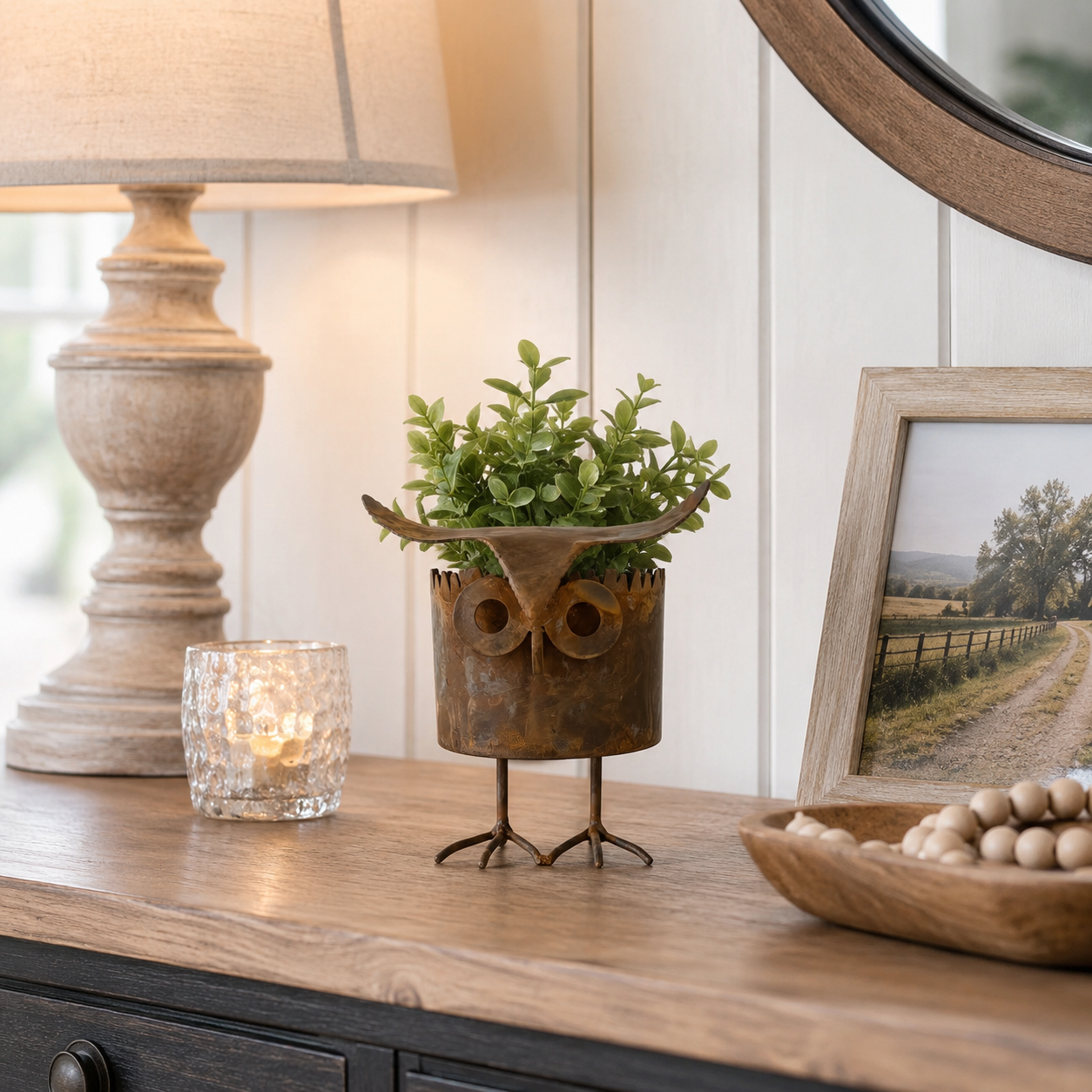 Rustic Owl Metal Plant Pot