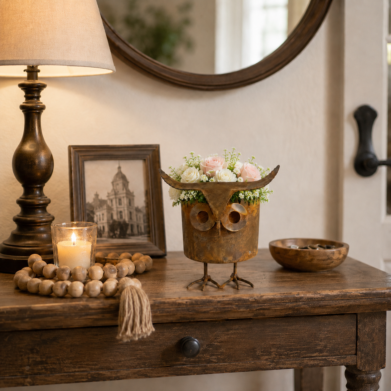 Rustic Owl Metal Plant Pot
