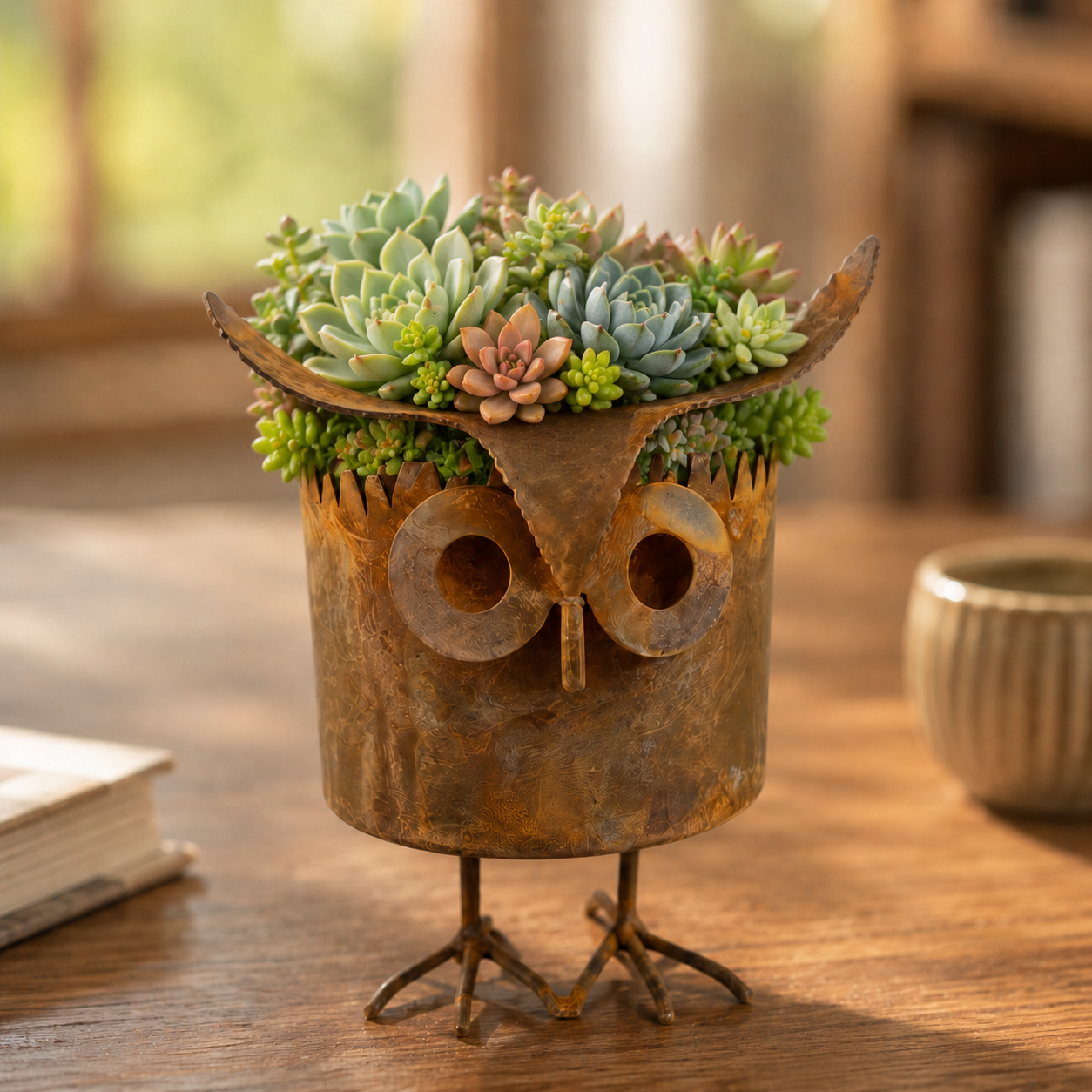 Rustic Owl Metal Plant Pot