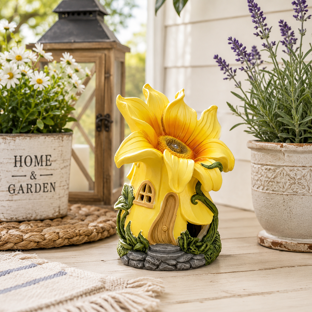 Sunflower Fairy Garden House Statue