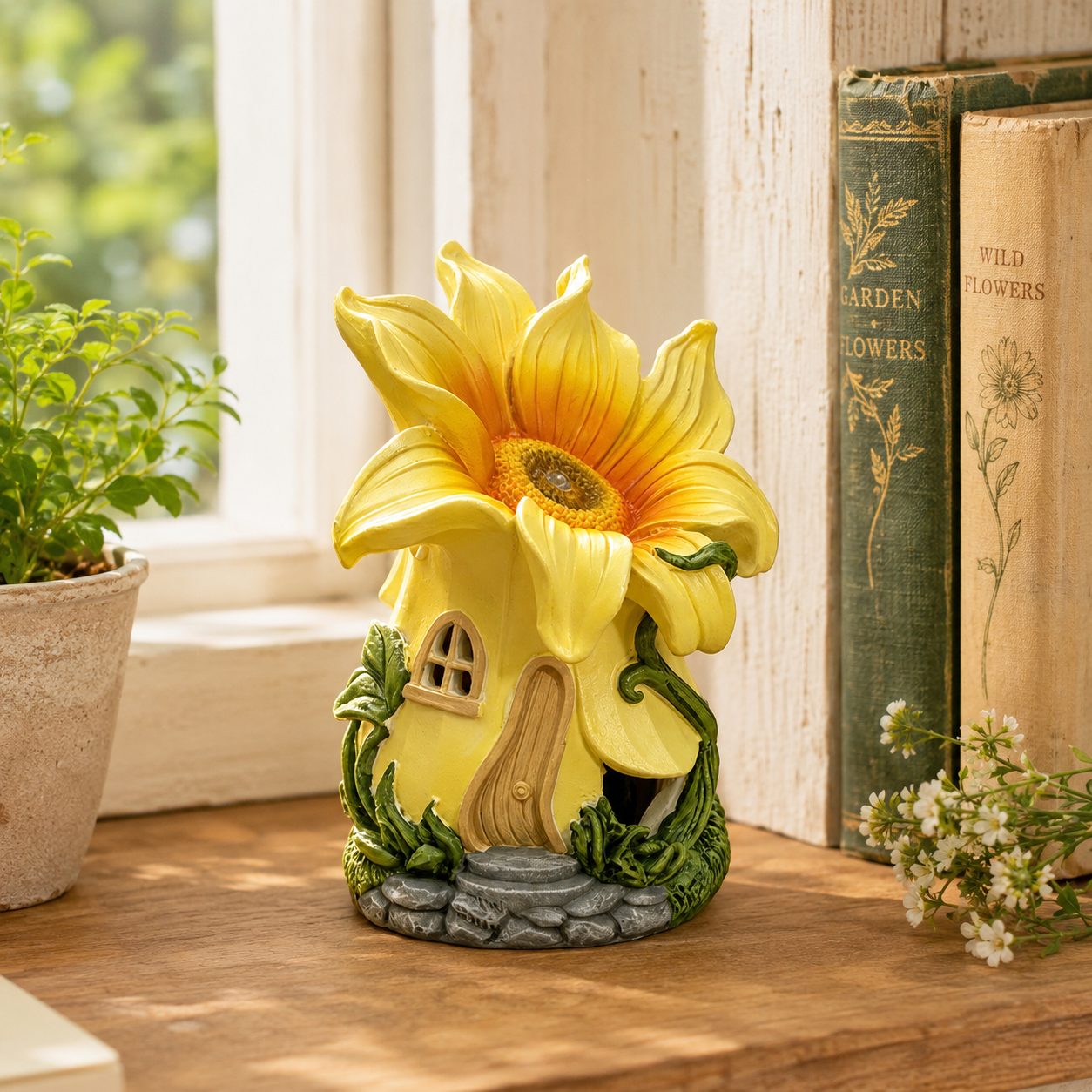 Sunflower Fairy Garden House Statue