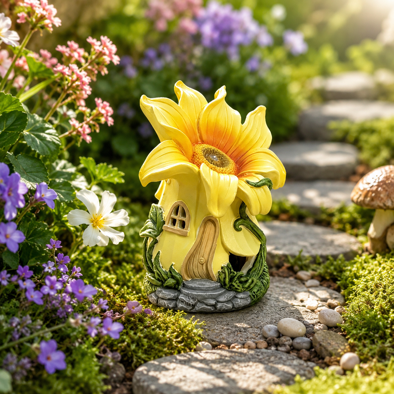 Sunflower Fairy Garden House Statue
