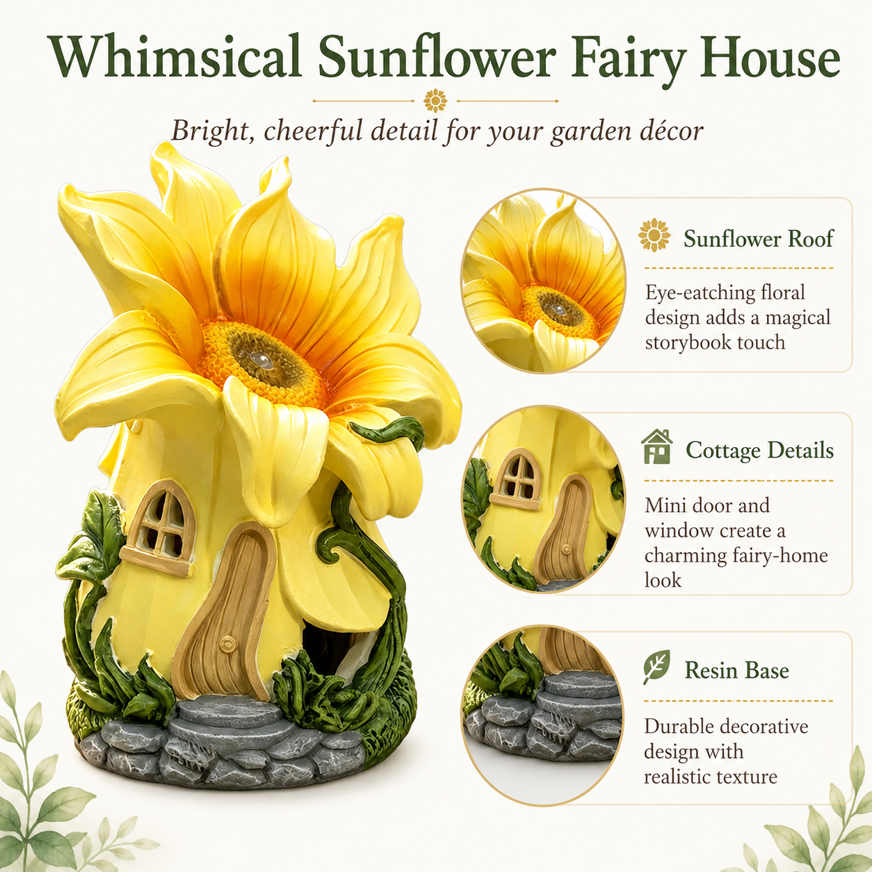 Sunflower Fairy Garden House Statue