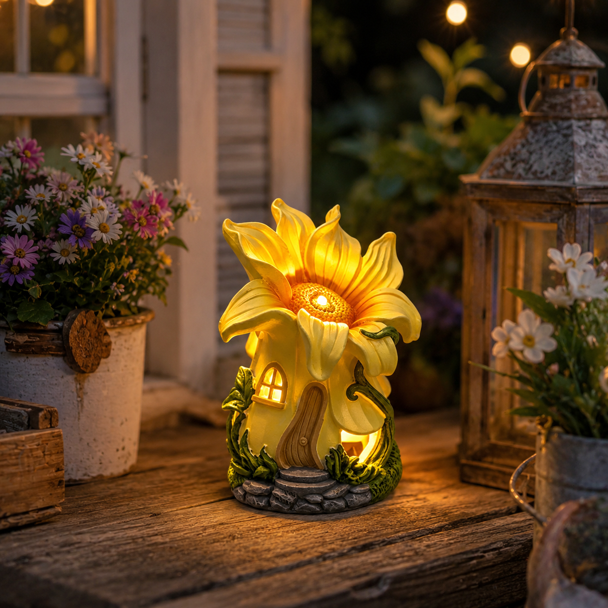 Sunflower Fairy Garden House Statue
