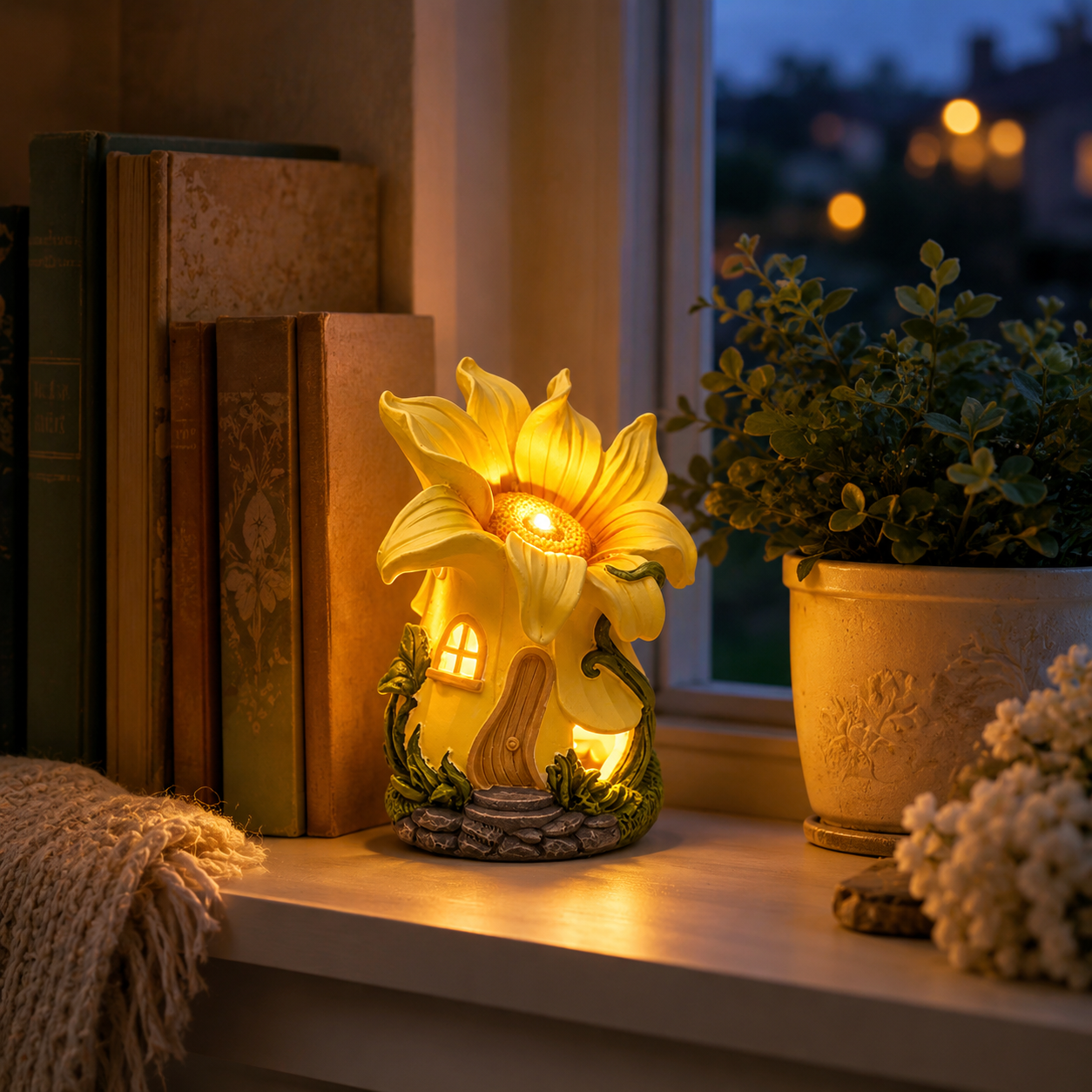 Sunflower Fairy Garden House Statue