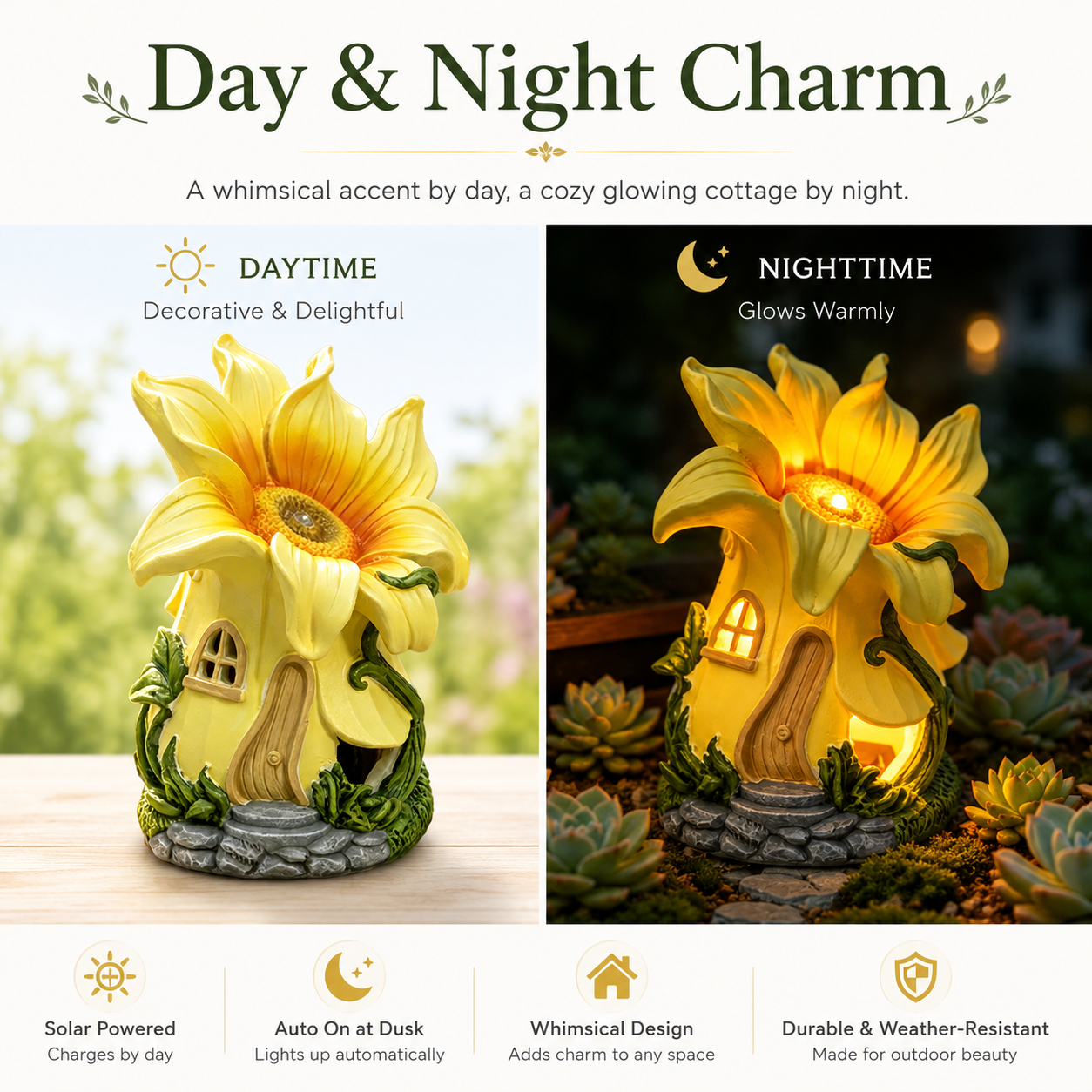Sunflower Fairy Garden House Statue